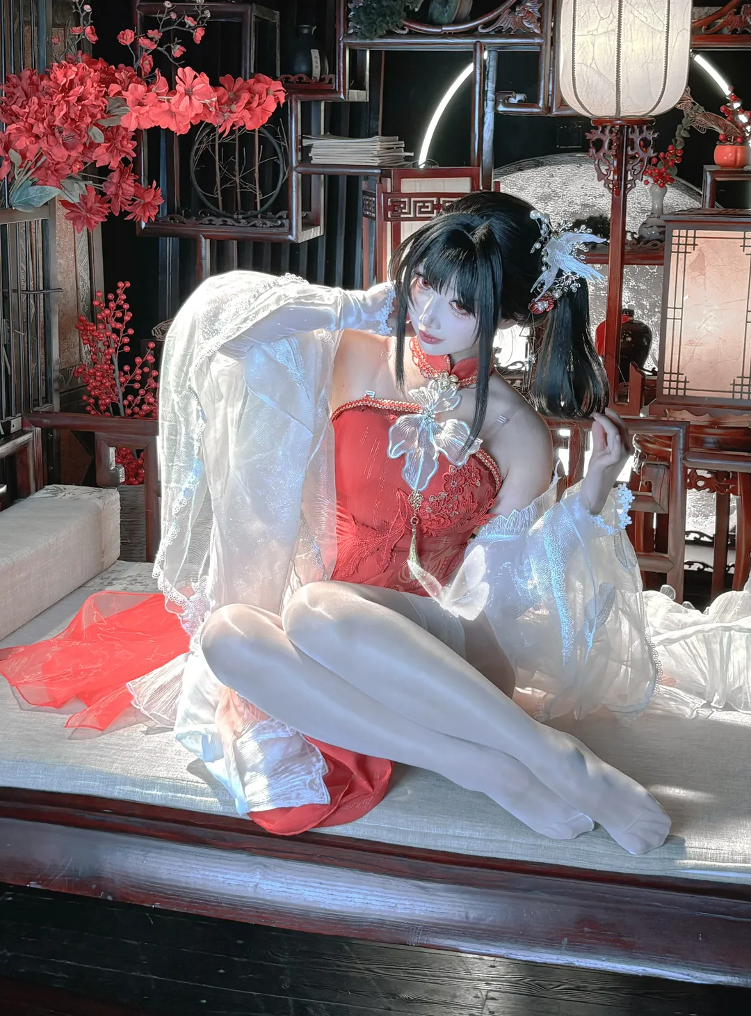 Ancient style cosplay, Visual arts, Chinese style, Red outfit style, Zhenhai - Image 3