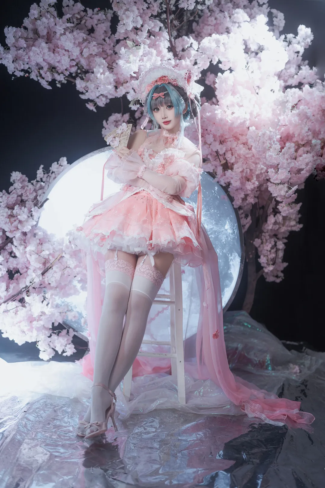 二次元摄影, 柴郡cos, 碧蓝航线, 樱花背景, 粉色系cosplay - 第1张