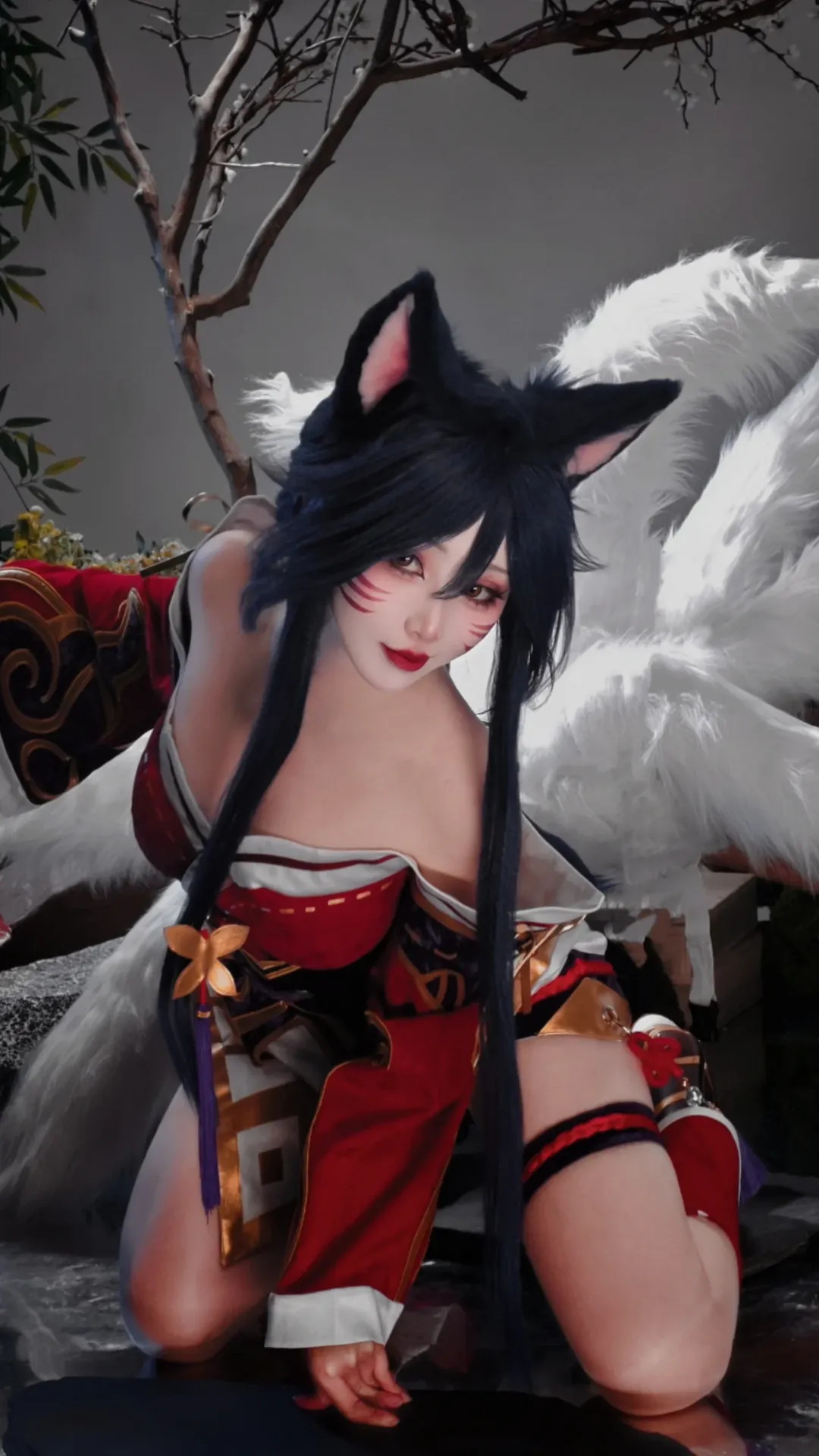 古风cosplay, 红白配色, cosplay摄影, 兽耳娘, 狐妖cos