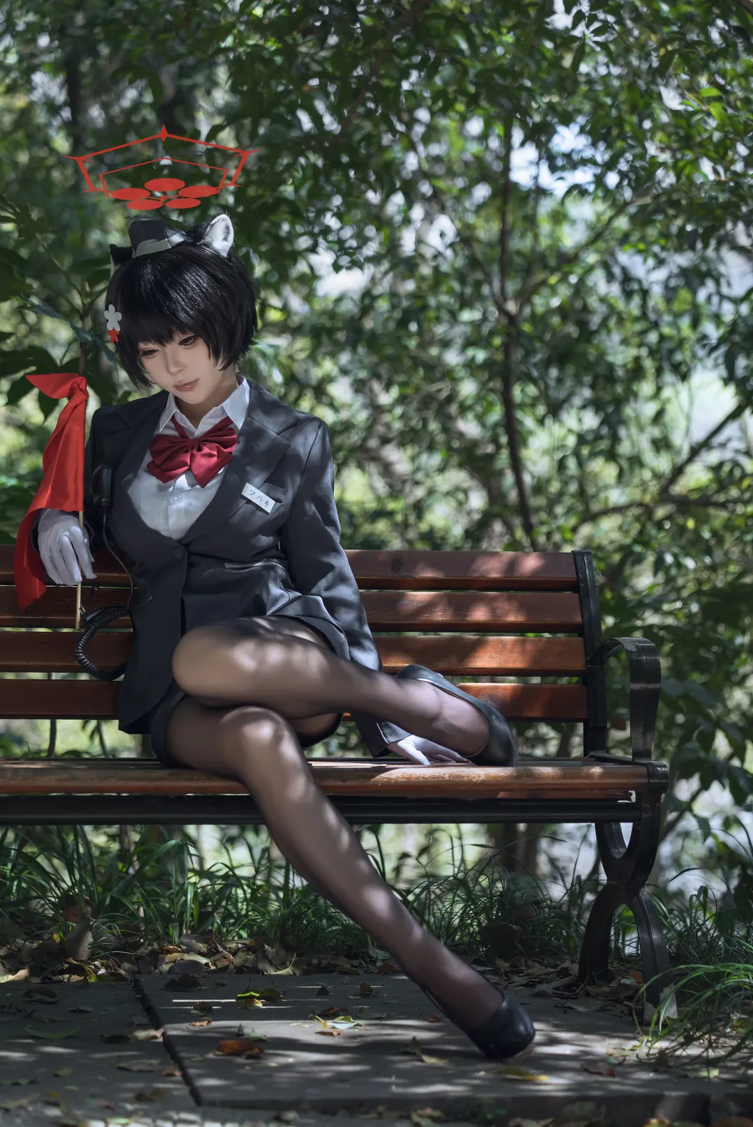 蔚蓝档案, 二次元cosplay, 导游椿cos, 黑丝制服, 公园外拍