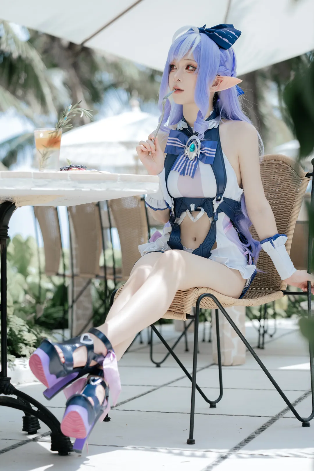 角色扮演, 海边摄影, 精灵cosplay, 蓝白水手服, 二次元外景 - 第3张