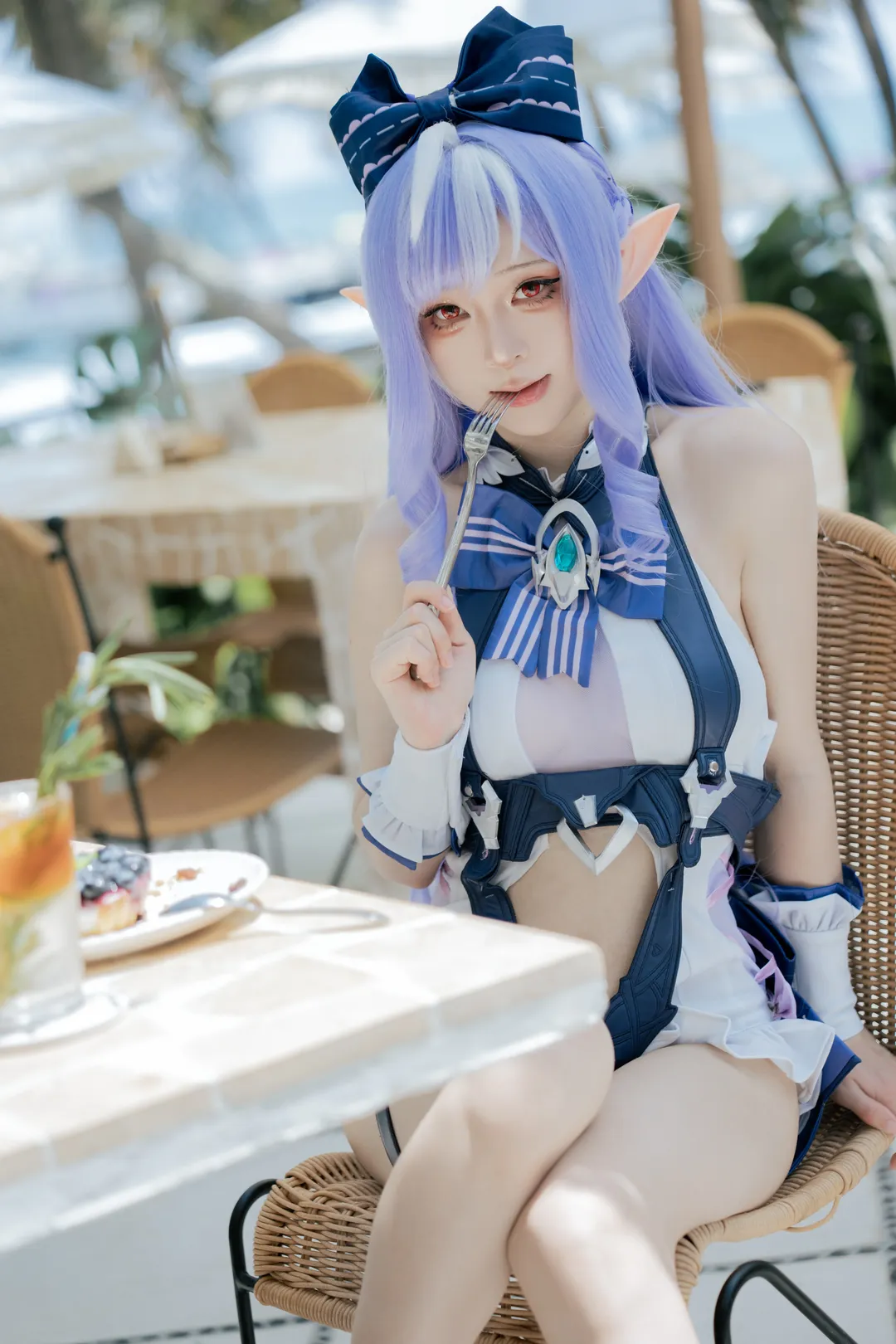 角色扮演, 海邊攝影, 精靈cosplay, 藍白水手服, 二次元外景
