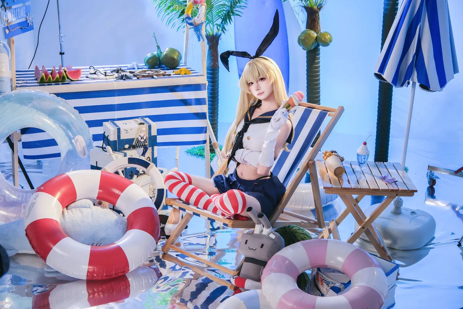 摄影作品, 泳装cosplay, 岛风cos, 舰队collection, 夏日氛围 - 第3张