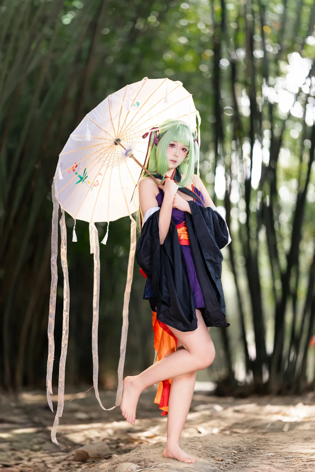 二次元摄影, cosplay正片, 竹林外景, 丛雨cos, 千恋万花