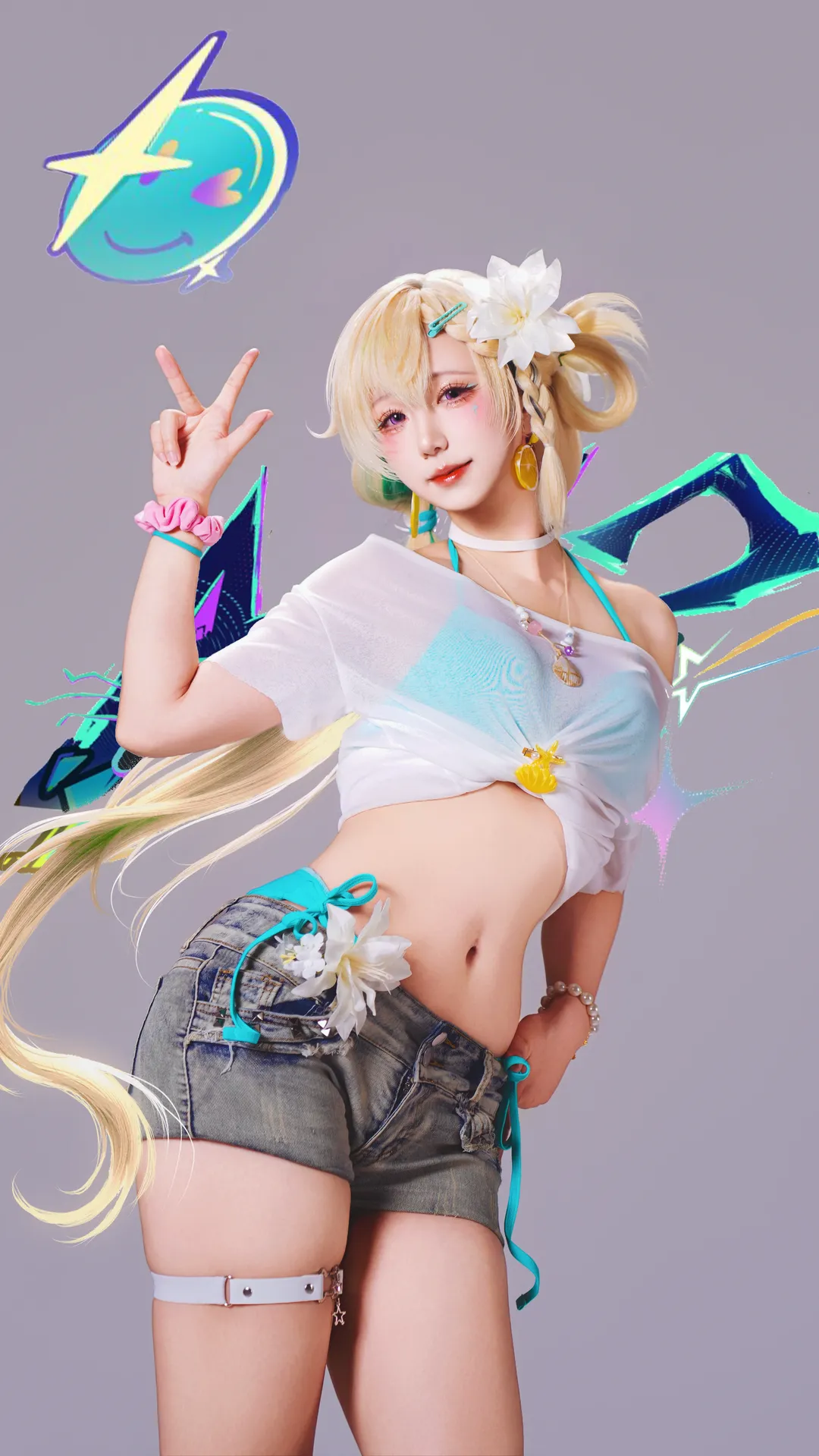 鸣潮, cosplay, 琳奈cos, 夏日泳装, 白棚摄影 - 第1张