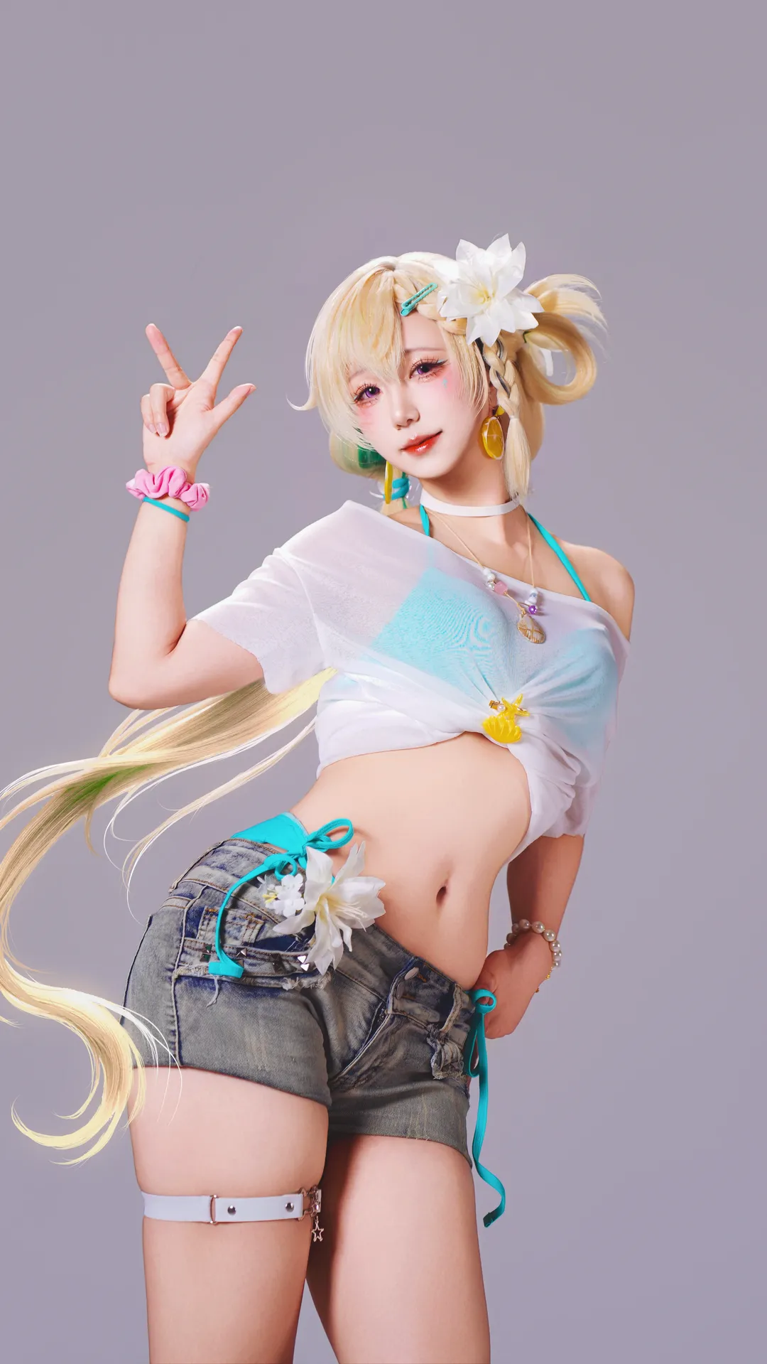 鸣潮, cosplay, 琳奈cos, 夏日泳装, 白棚摄影