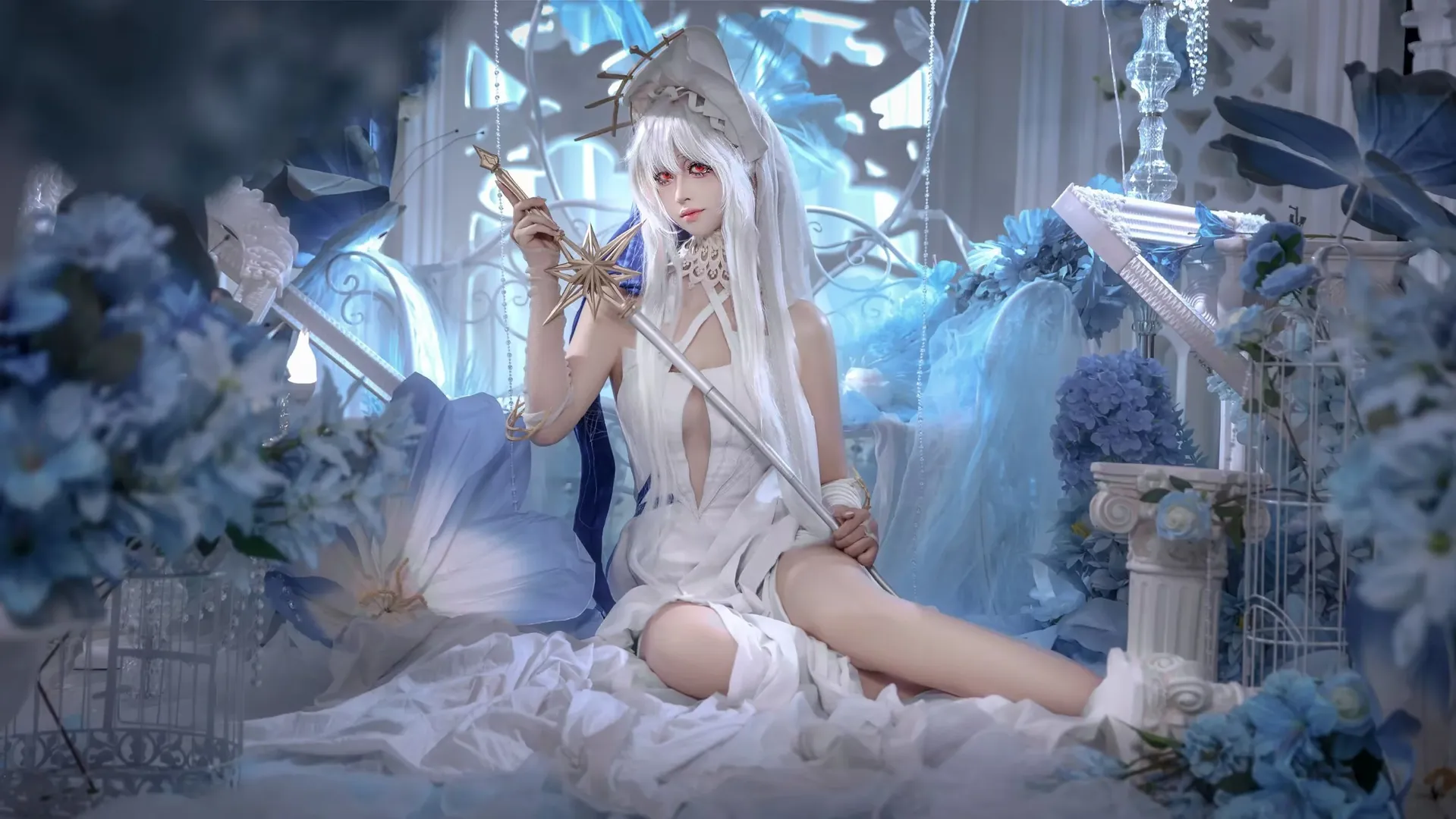 cosplay, 梦幻风, 白发红瞳, 仙气, 蓝色花海 - 第2张