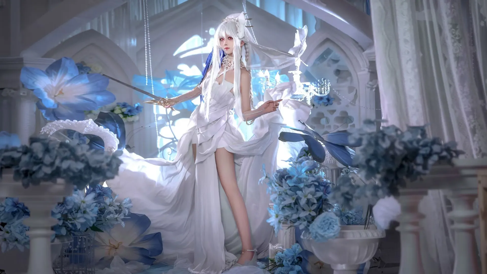 cosplay, 梦幻风, 白发红瞳, 仙气, 蓝色花海 - 第3张