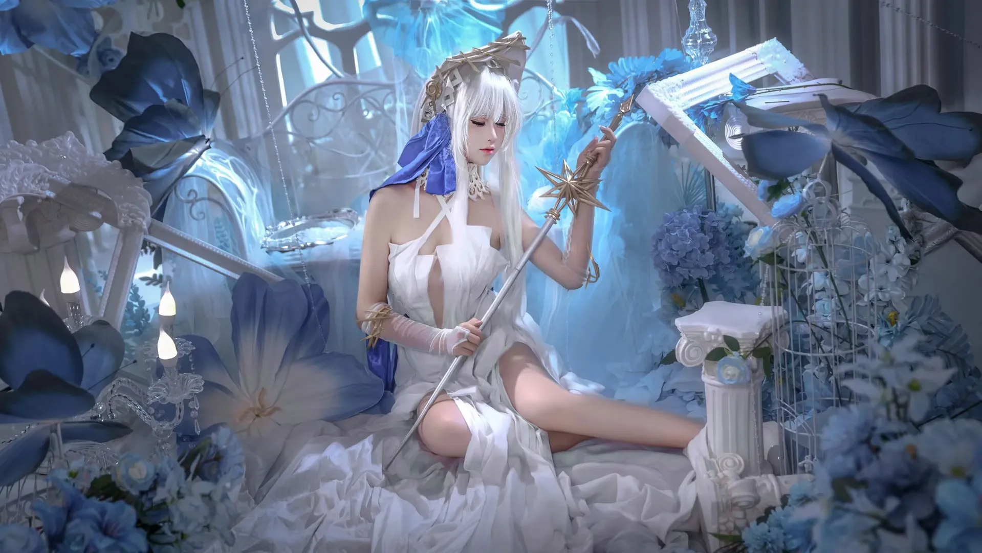 cosplay, 梦幻风, 白发红瞳, 仙气, 蓝色花海 - 第5张