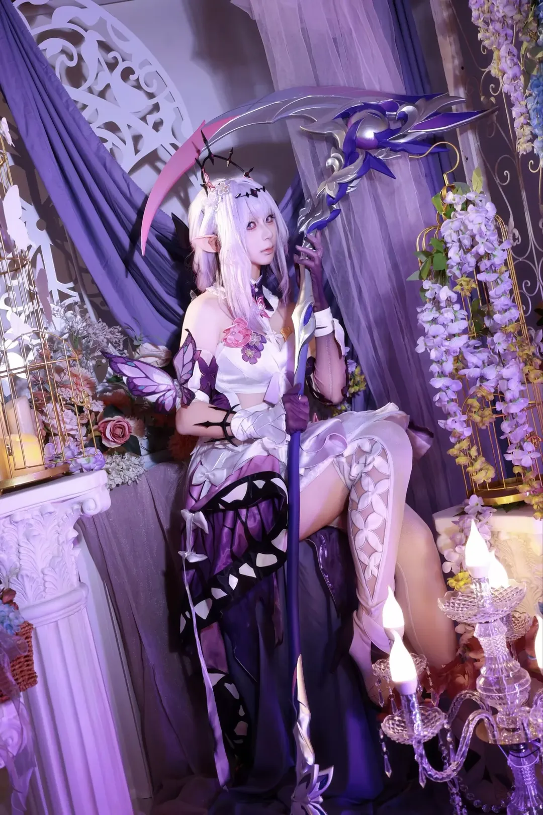氛围感, cosplay, 二次元摄影, 紫藤花, 镰刀 - 第7张
