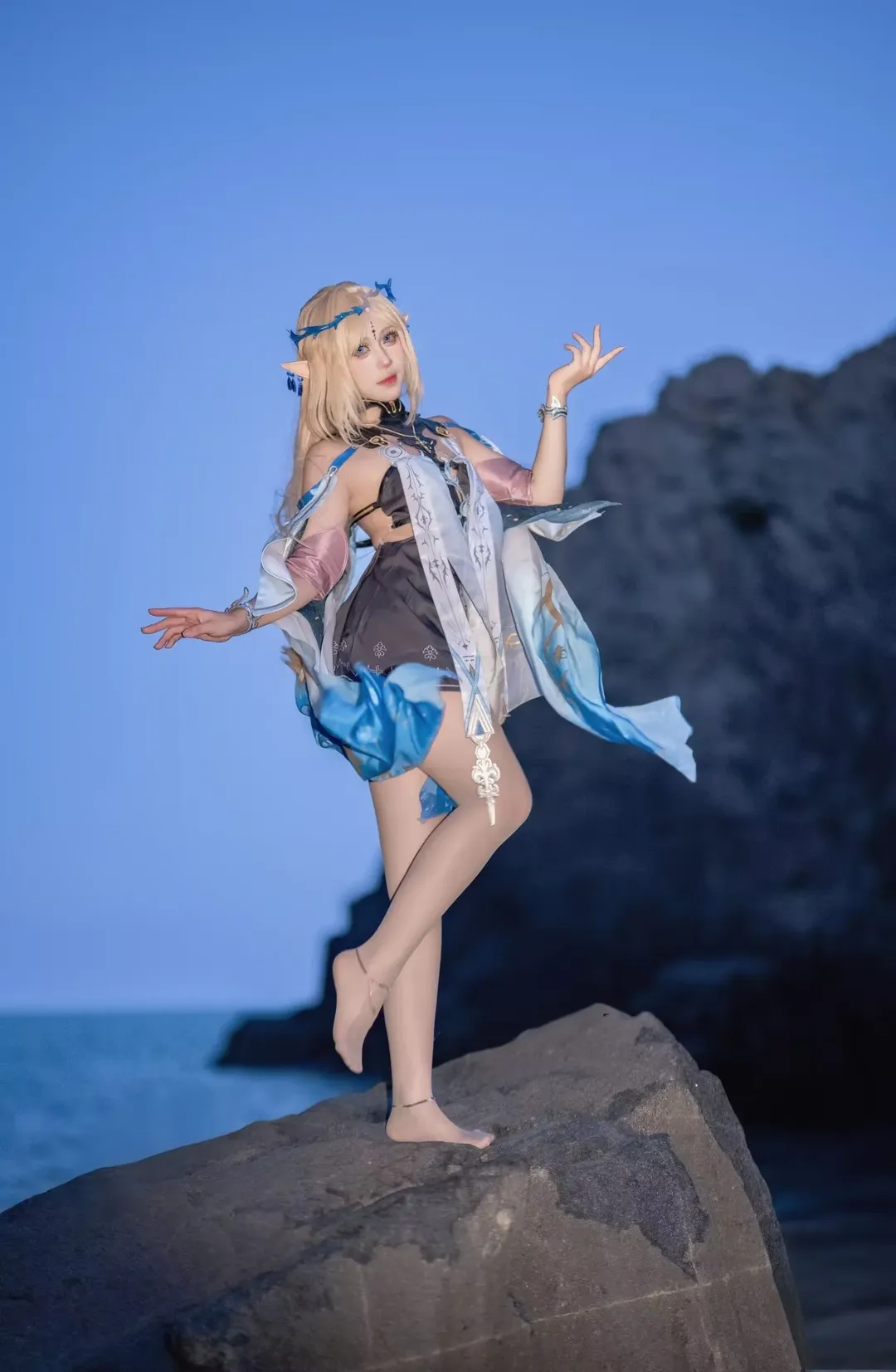 夜景人像, cosplay摄影, 二次元装扮, 海边外景, 精灵cos - 第1张
