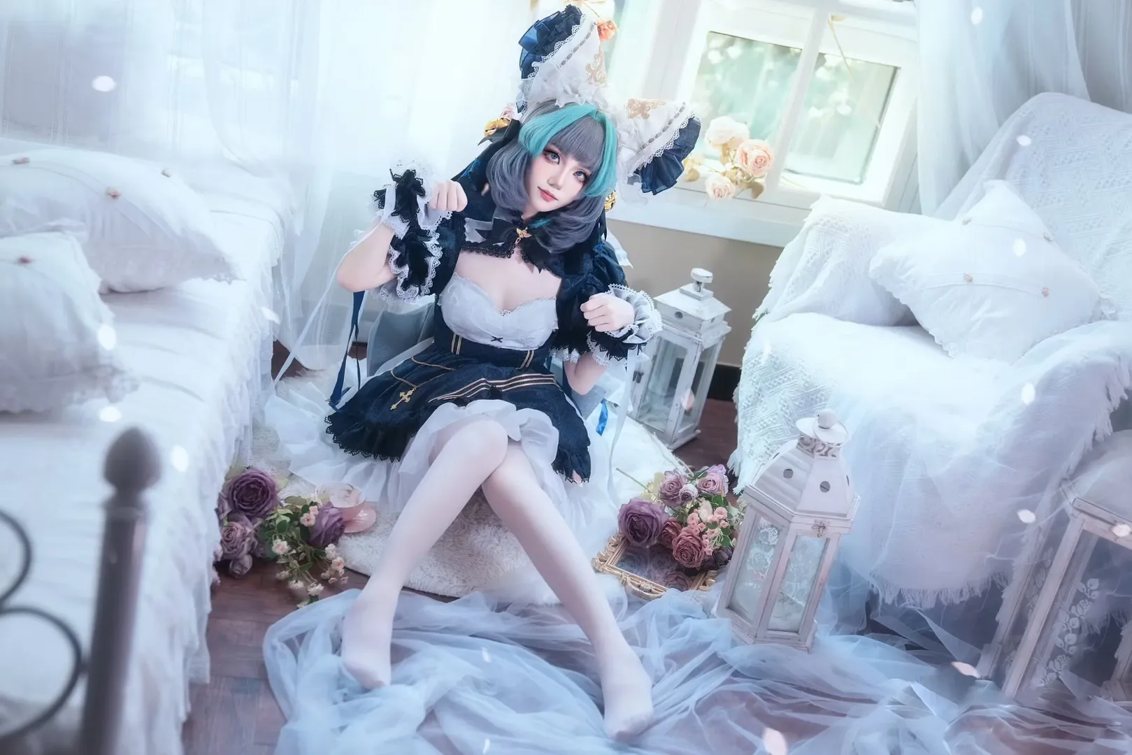 二次元摄影, 棚拍写真, 女仆装cosplay, 角色扮演日常, 蓝发女仆