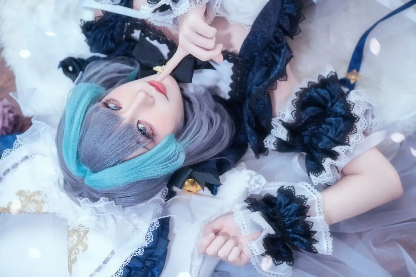 二次元撮影, スタジオ撮影, メイド服コスプレ, コスプレ日常, 青髪メイド - 4枚目