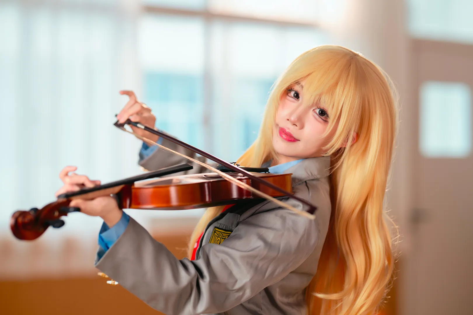 jk制服, cosplay摄影, 宫园薰cos, 四月是你的谎言, 小提琴