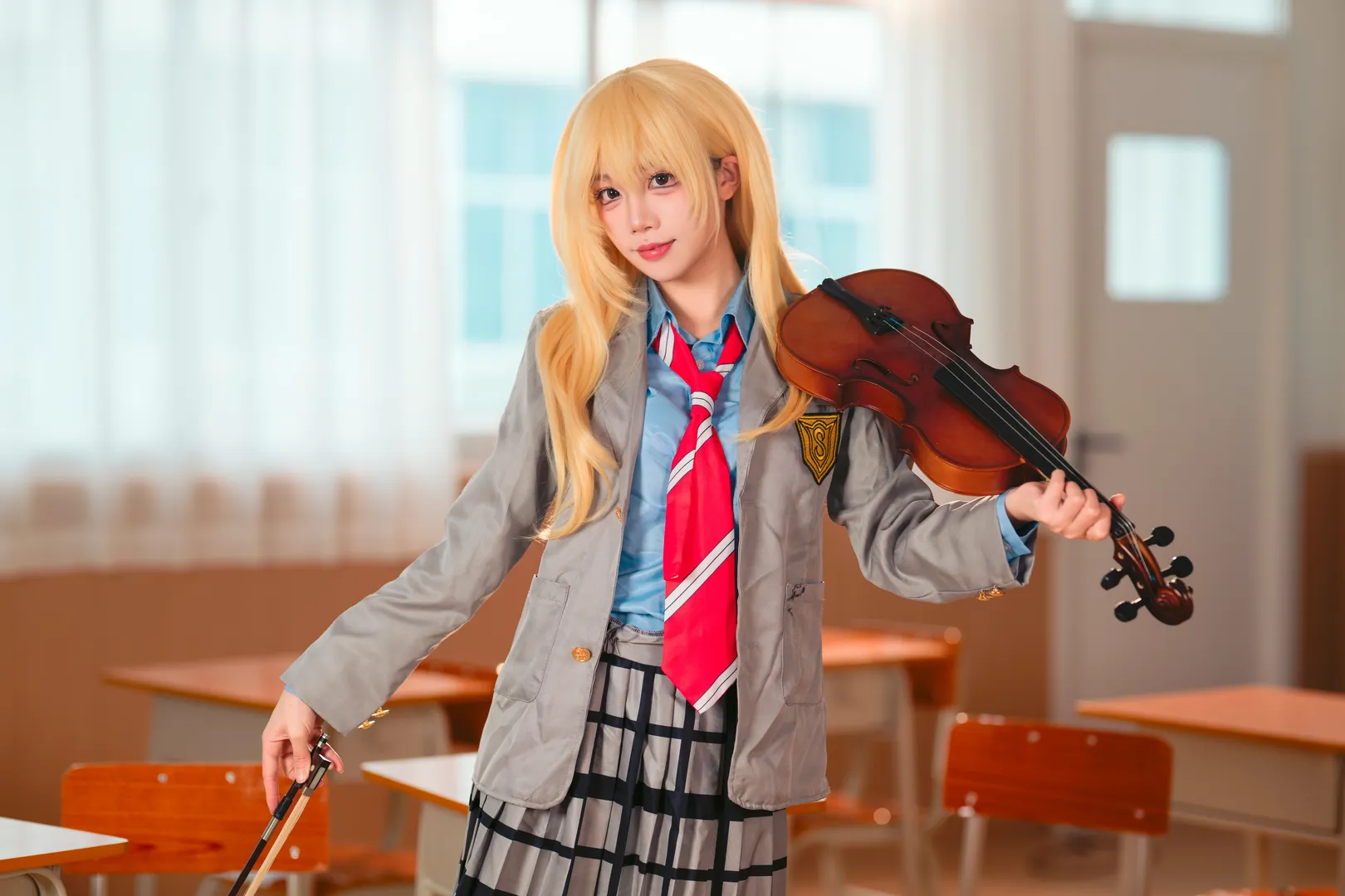 jk制服, cosplay攝影, 宮園薰cos, 四月是你的謊言, 小提琴 - 第8張