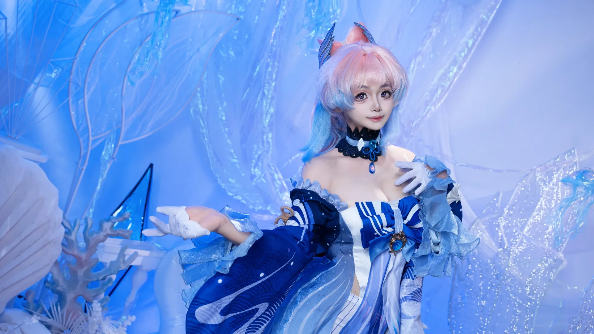 Genshin Impact, Character accuracy, Aesthetic photography, Sangonomiya Kokomi cosplay, Marine style