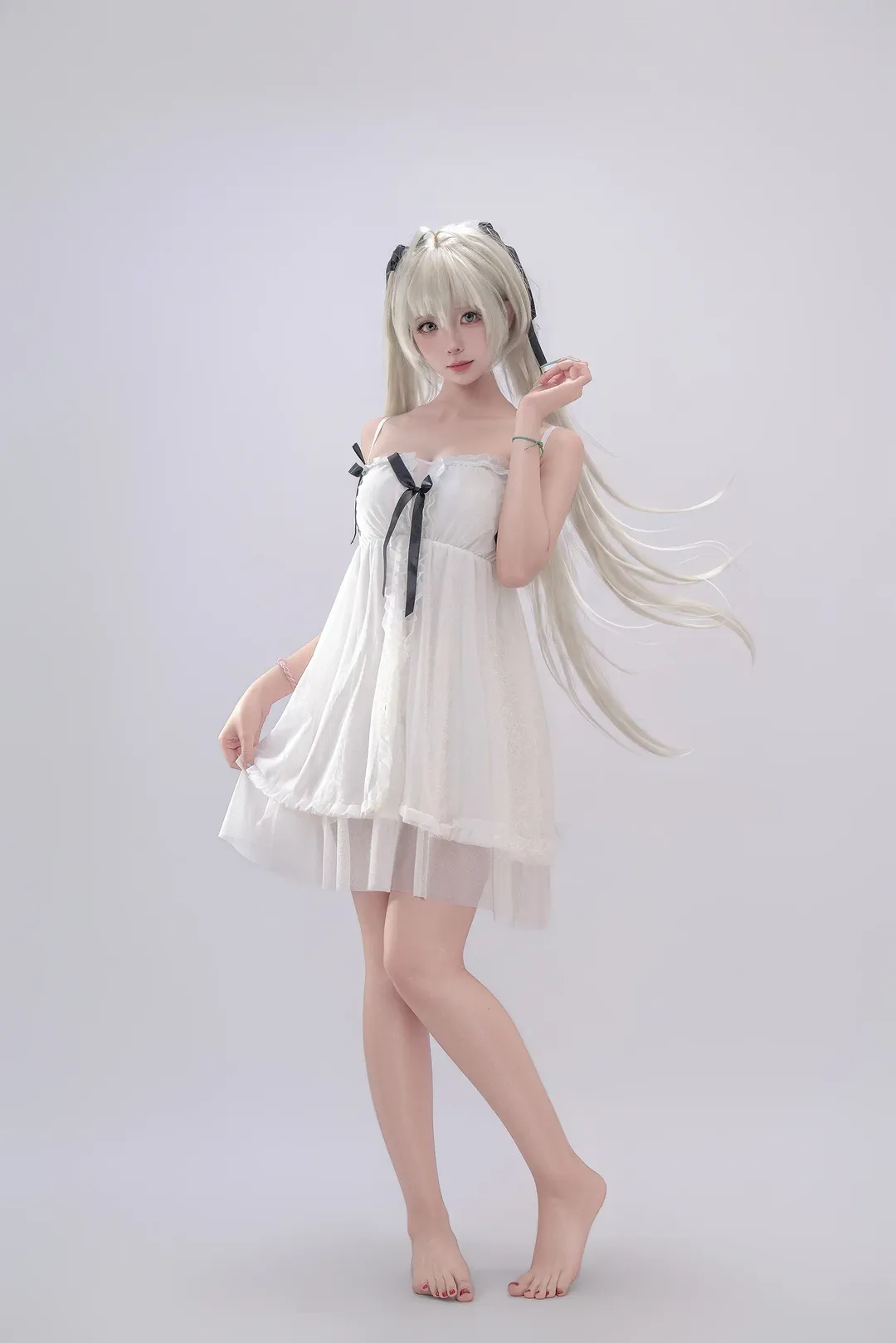 春日野穹 コスプレ, ヨスガノソラ, 二次元ファッション, ツインテール, 白いチュールのドレス