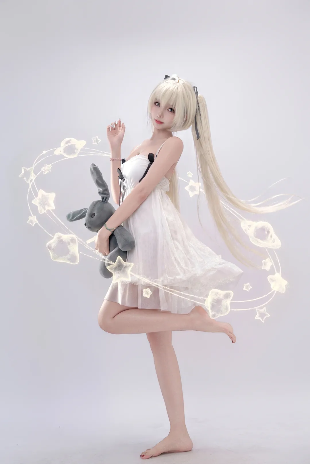 2次元少女, 春日野穹 コスプレ, 白いワンピース コスプレ, ヨスガノソラ, 金髪ツインテール - 2枚目