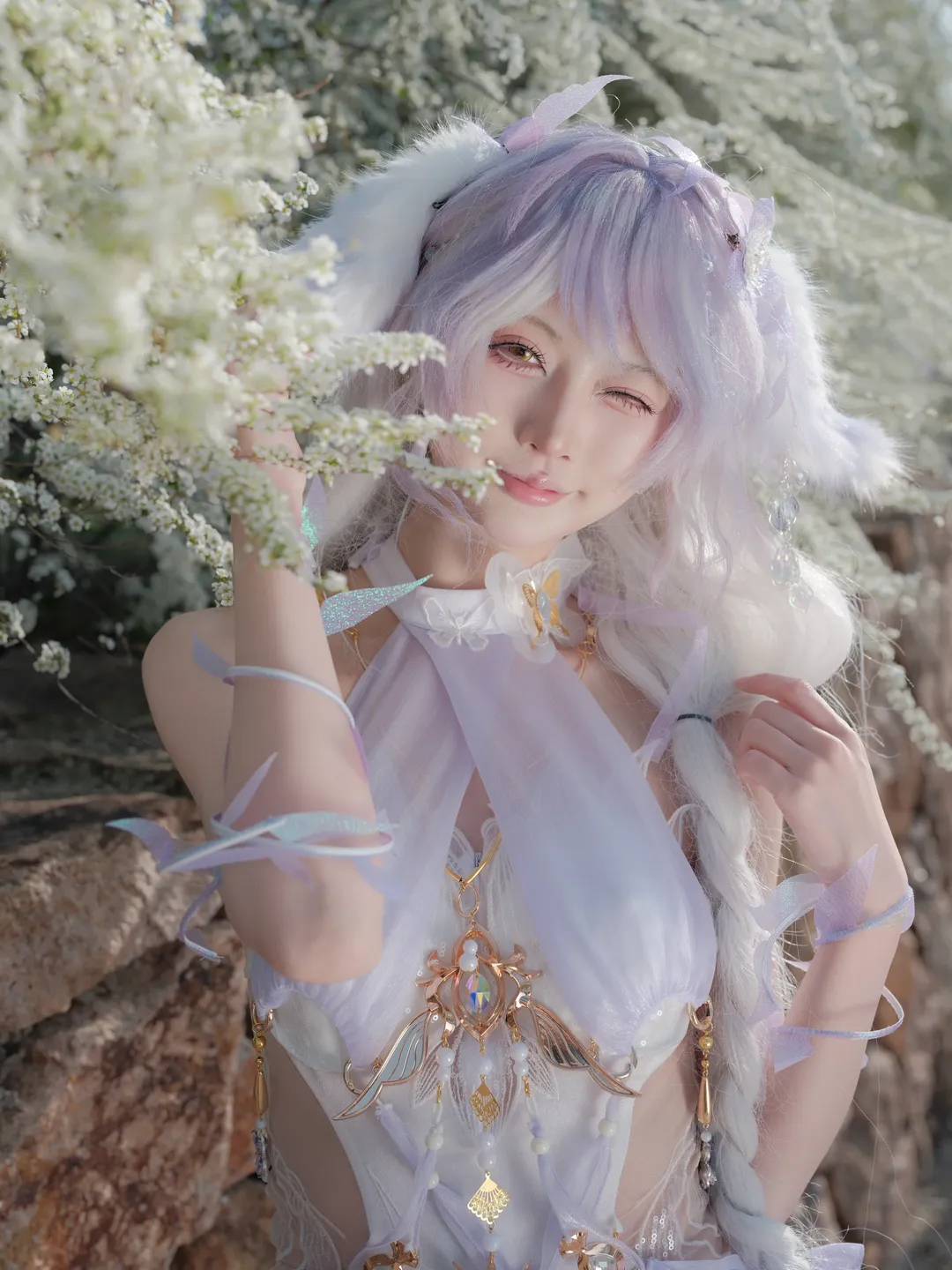 玉玲珑cos, 永劫无间, Cosplay摄影, 雪柳外景, 仙气穿搭 - 第5张