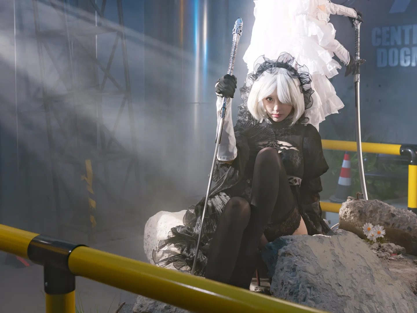 Anime-style photography, Gothic style outfit, NieR: Automata cosplay, Ruined industrial style, Black and White Twins - Image 8