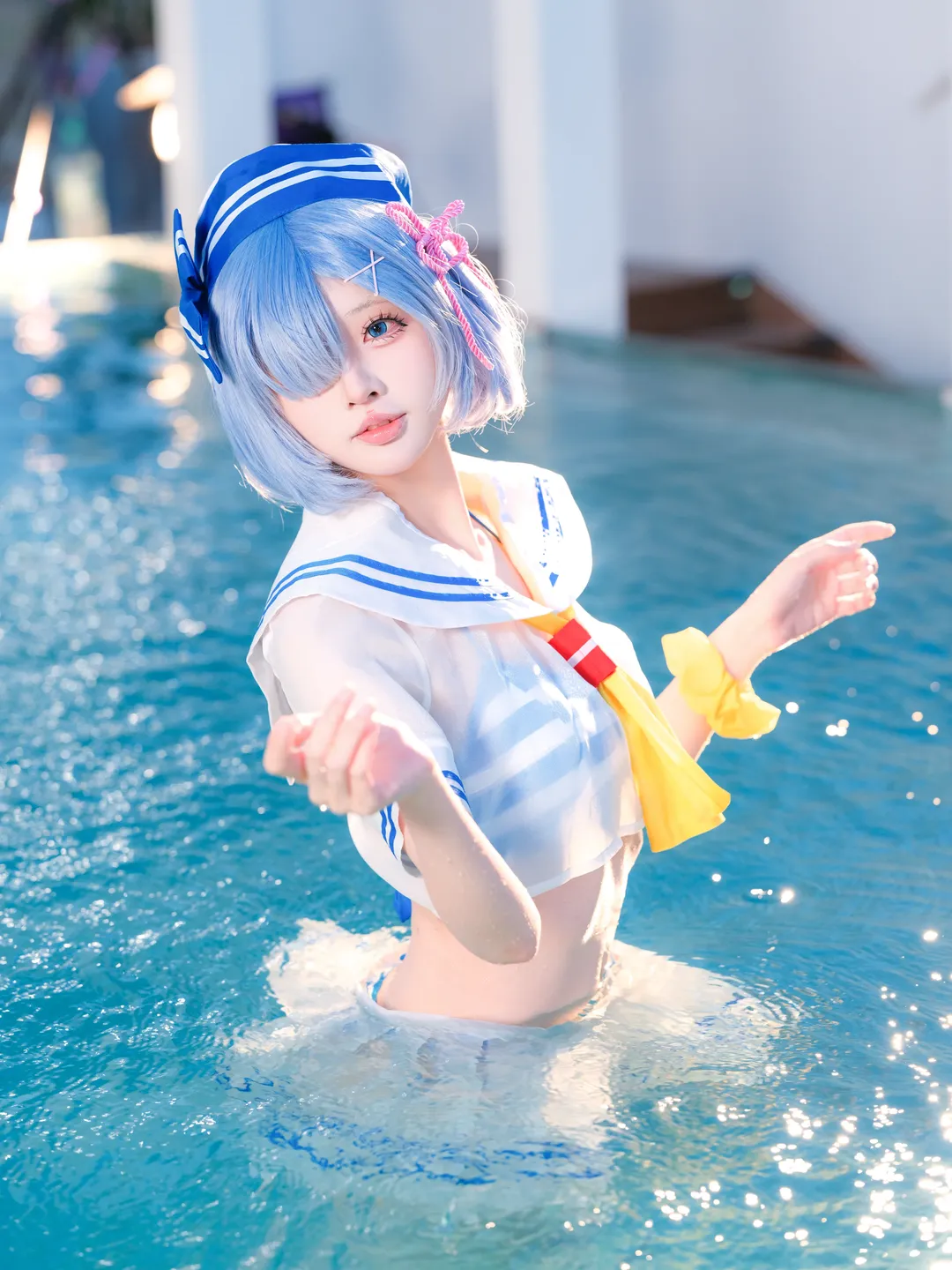二次元撮影, Re:ゼロから始める異世界生活, レム コスプレ, プールコスプレ, セーラー服姿