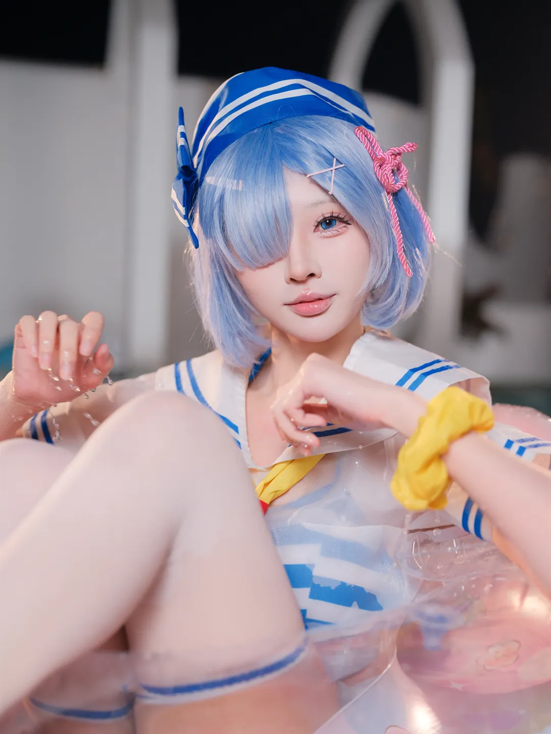 二次元摄影, 从零开始的异世界生活, 蕾姆cos, 泳池cosplay, 水手服装扮 - 第8张