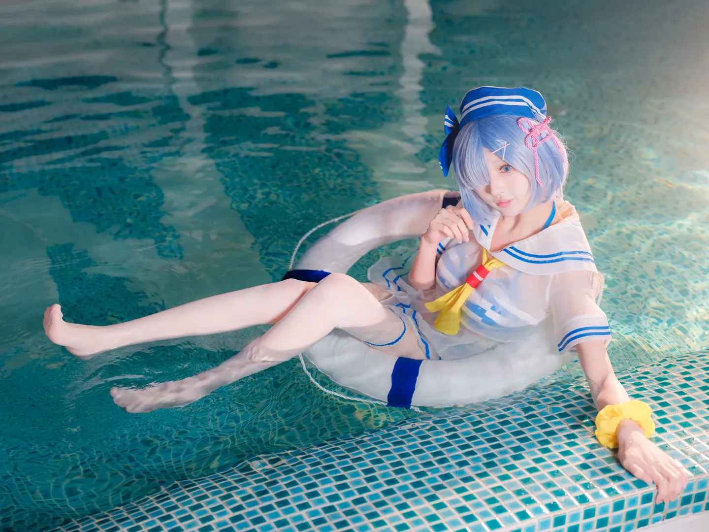 二次元摄影, 从零开始的异世界生活, 蕾姆cos, 泳池cosplay, 水手服装扮 - 第9张