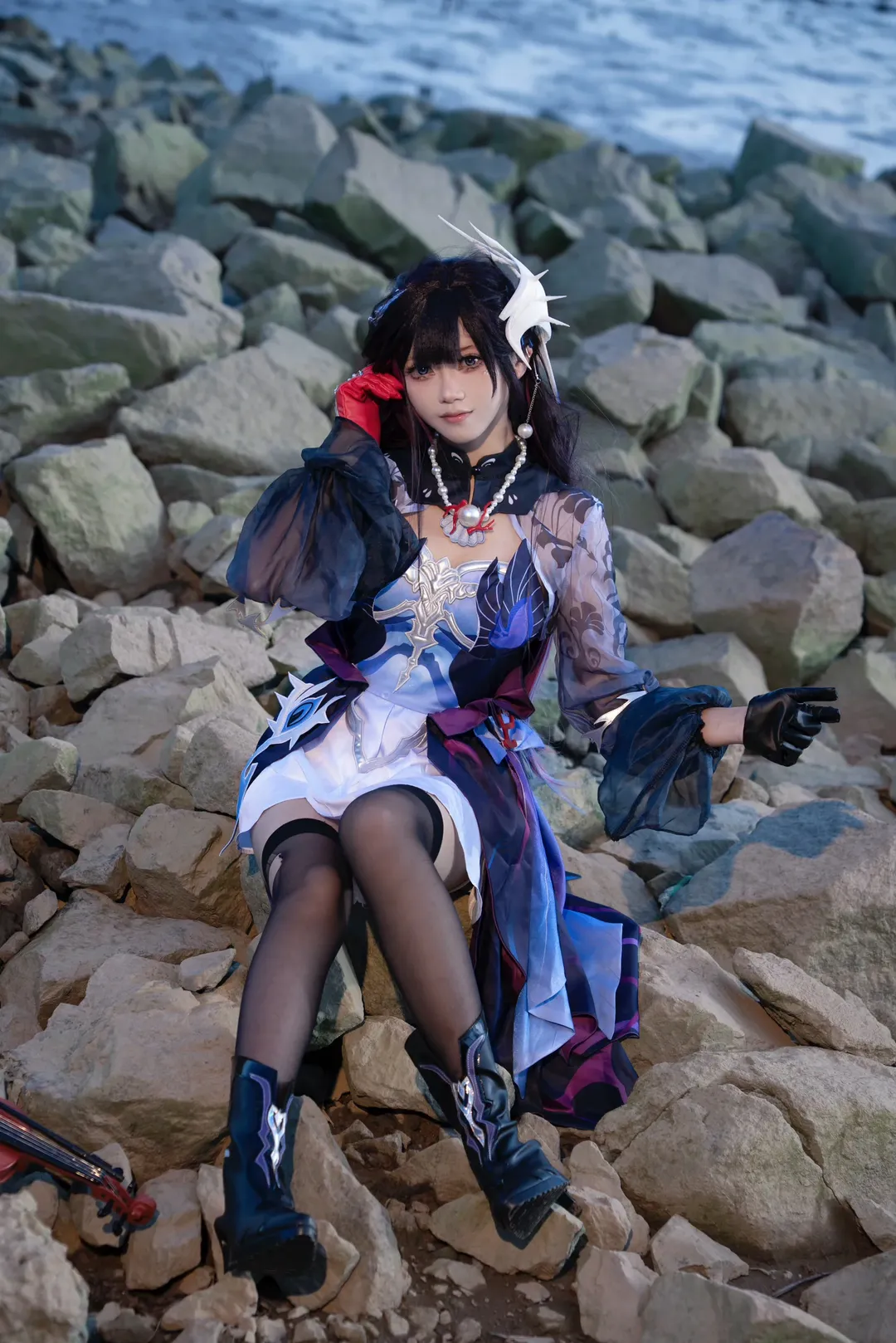 崩坏星穹铁道, 海瑟音cos, cosplay摄影, 海边外景, 小提琴cos