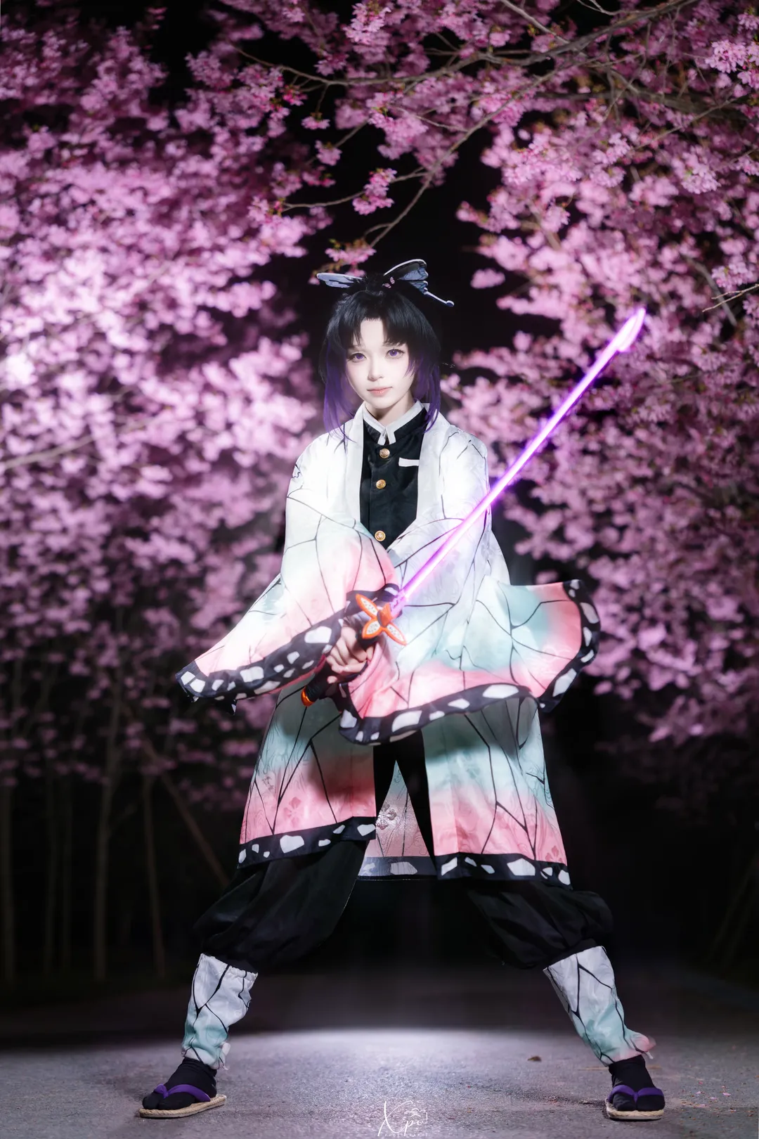 鬼灭之刃, 二次元cosplay, 夜景人像, 蝴蝶忍cos, 夜樱摄影