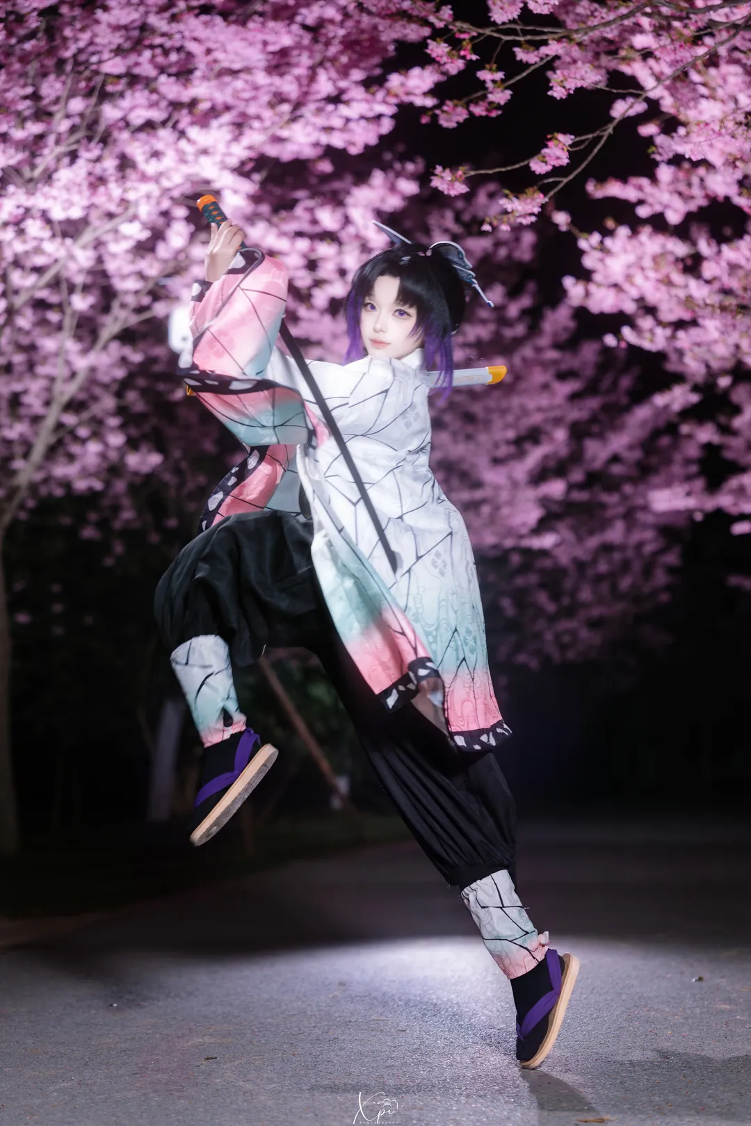 鬼灭之刃, 二次元cosplay, 夜景人像, 蝴蝶忍cos, 夜樱摄影 - 第4张