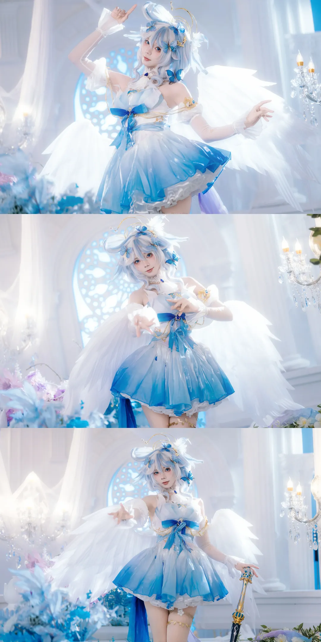 Genshin Impact, Anime-style photography, Focalors cosplay, Water Goddess, Holy Tone