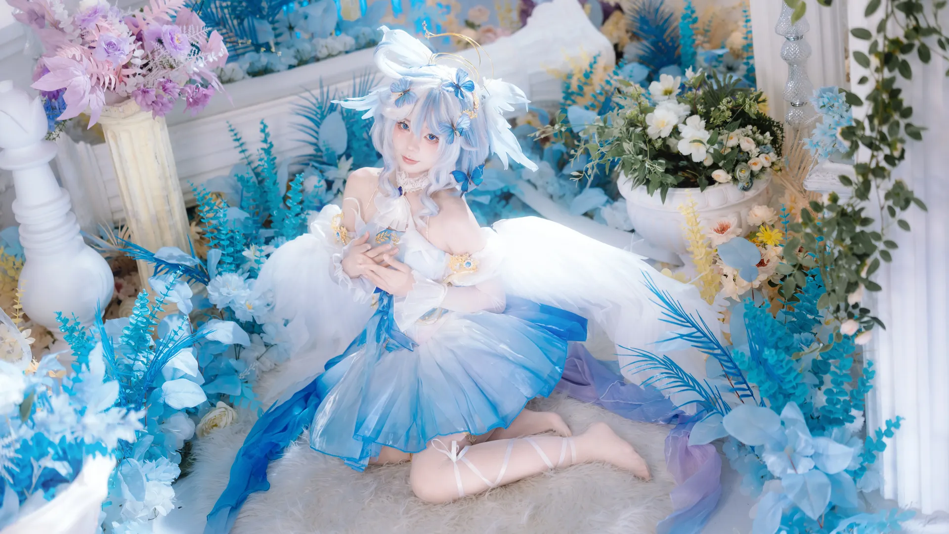 原神, 二次元コスプレ, フォカロルスコスプレ, 青と白のコーディネート, 水神コスプレ写真 - 1枚目