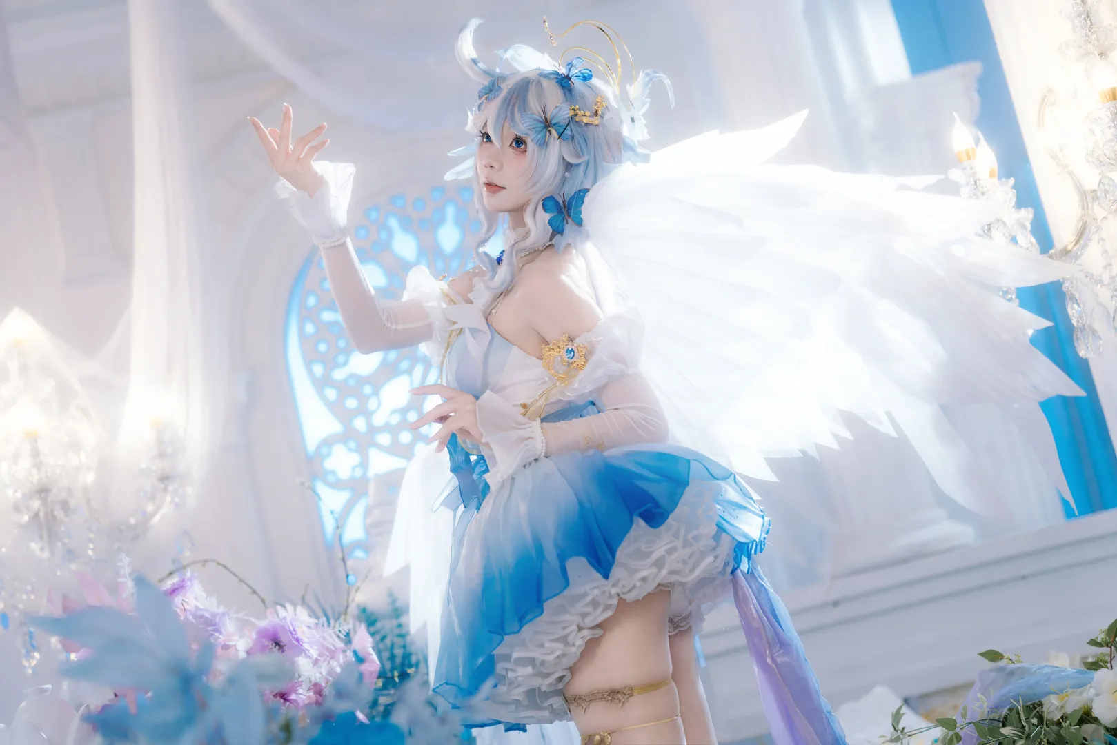 原神, 二次元コスプレ, フォカロルスコスプレ, 青と白のコーディネート, 水神コスプレ写真 - 5枚目