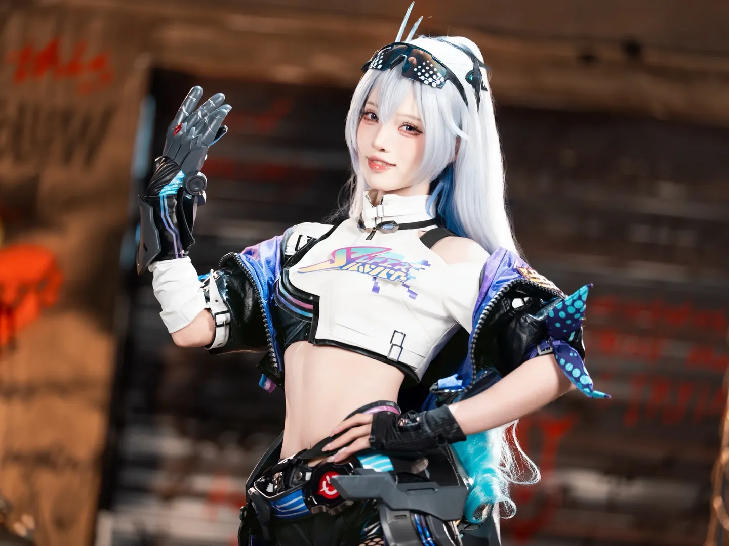 Anime-style photography, Honkai: Star Rail, Silver Wolf cosplay, Cosplay photoshoot, Techwear outfit