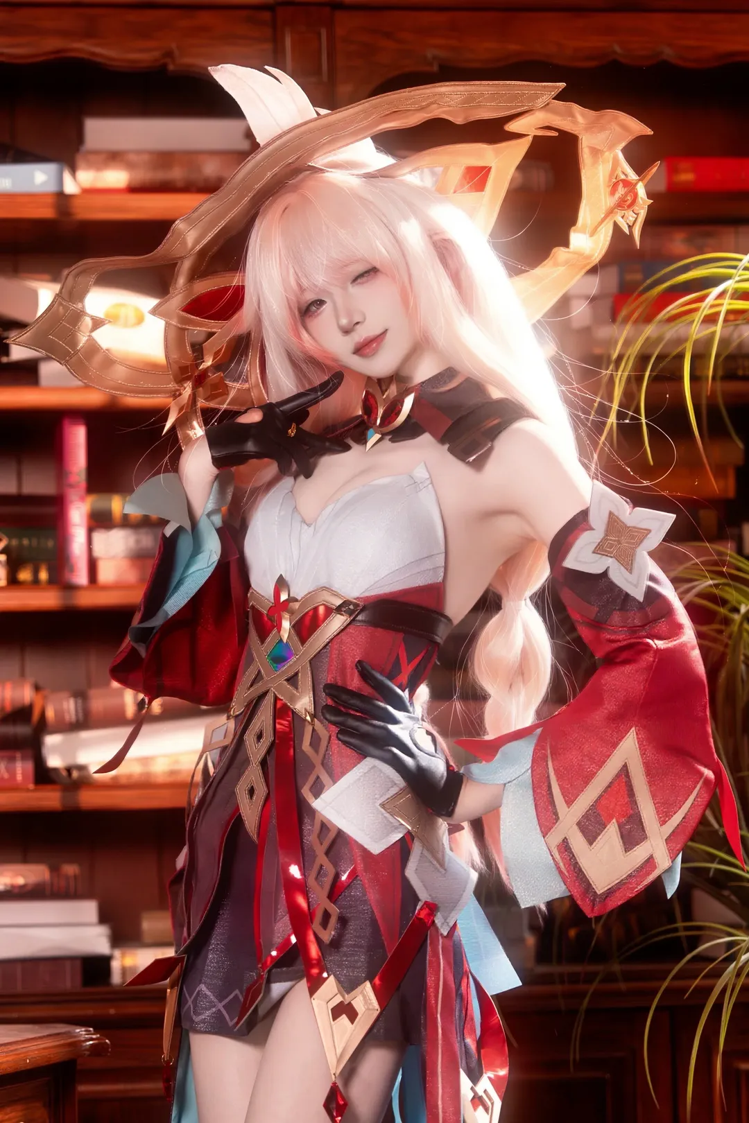 Genshin Impact, Song of the Empty Moon, Anime-style photography, Alice cosplay, Study room ambiance
