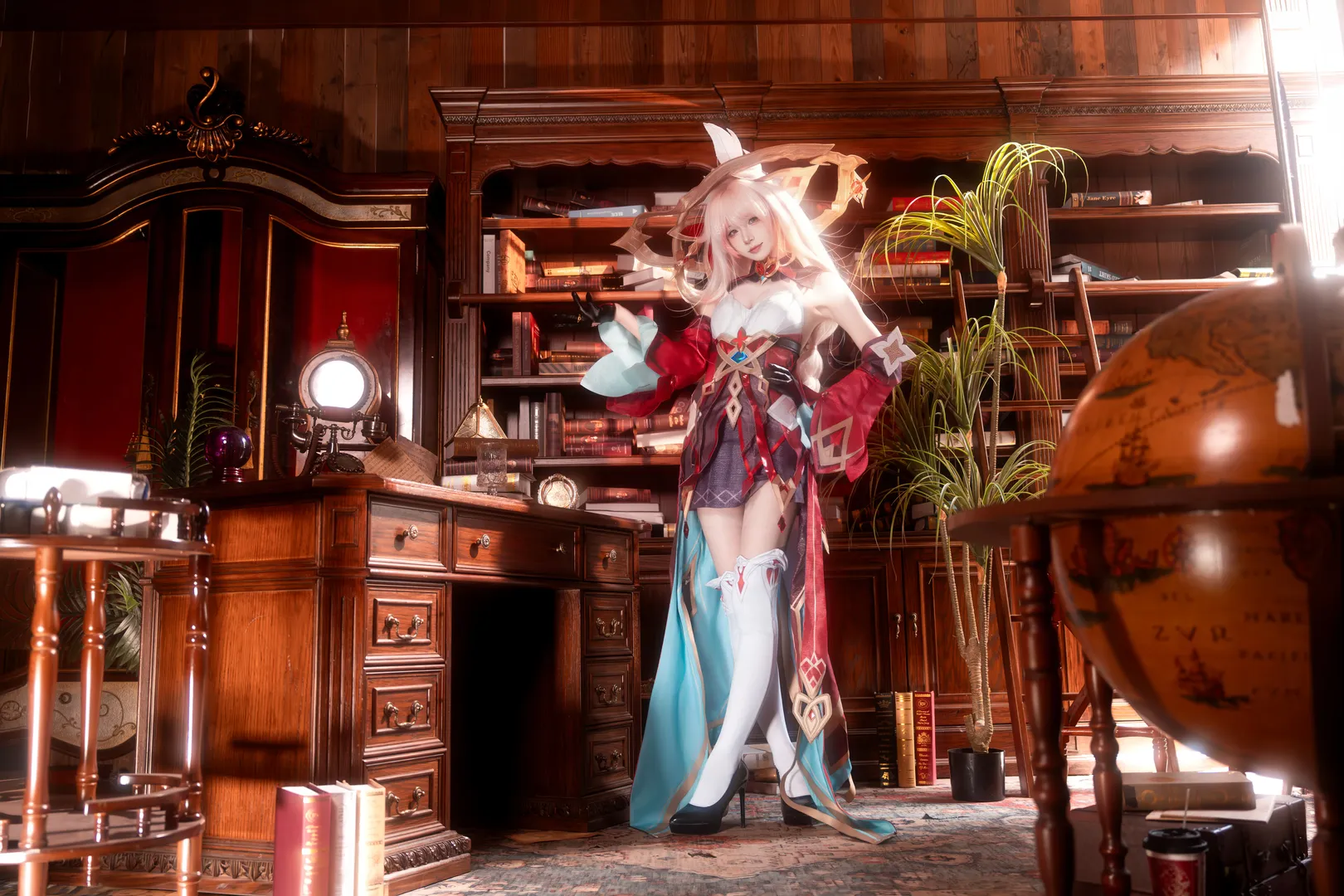原神, cosplay, 二次元摄影, 艾莉丝cos, 复古书房