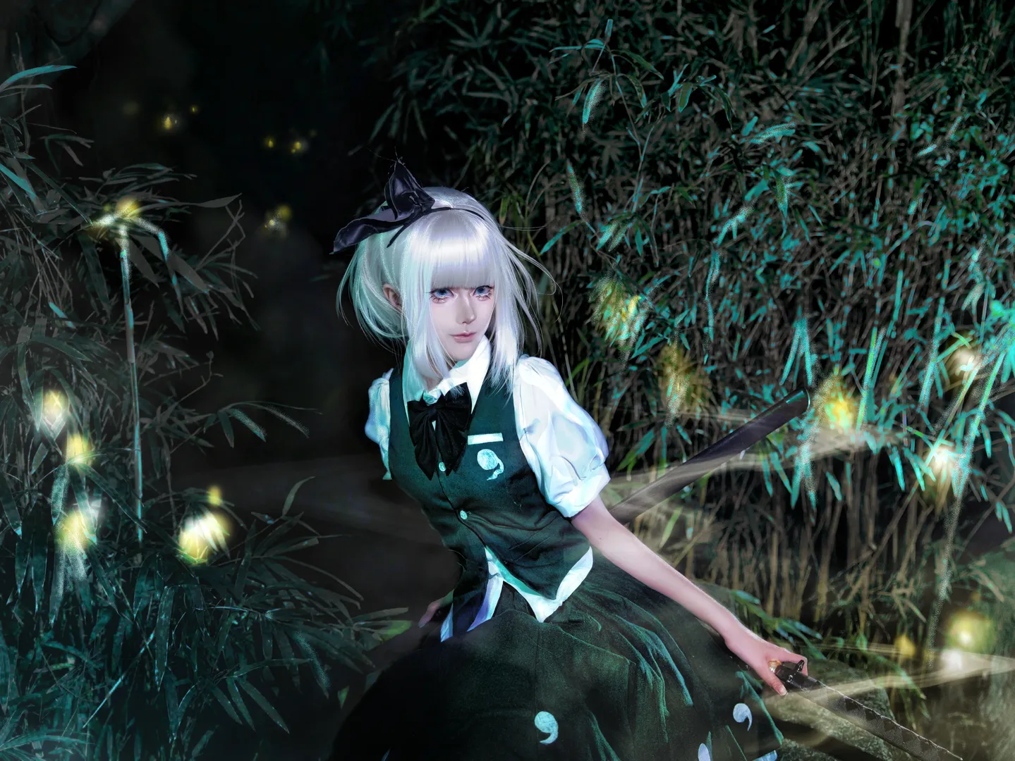 cosplay, 东方project, 魂魄妖梦cos, 夜景竹林, 半灵庭师