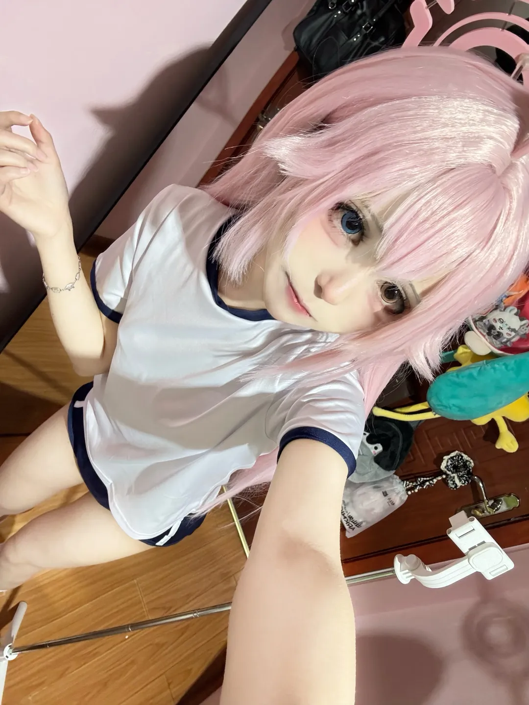 蔚蓝档案, 二次元cosplay, 小鸟游星野cos, 体操服cos, 粉发cos
