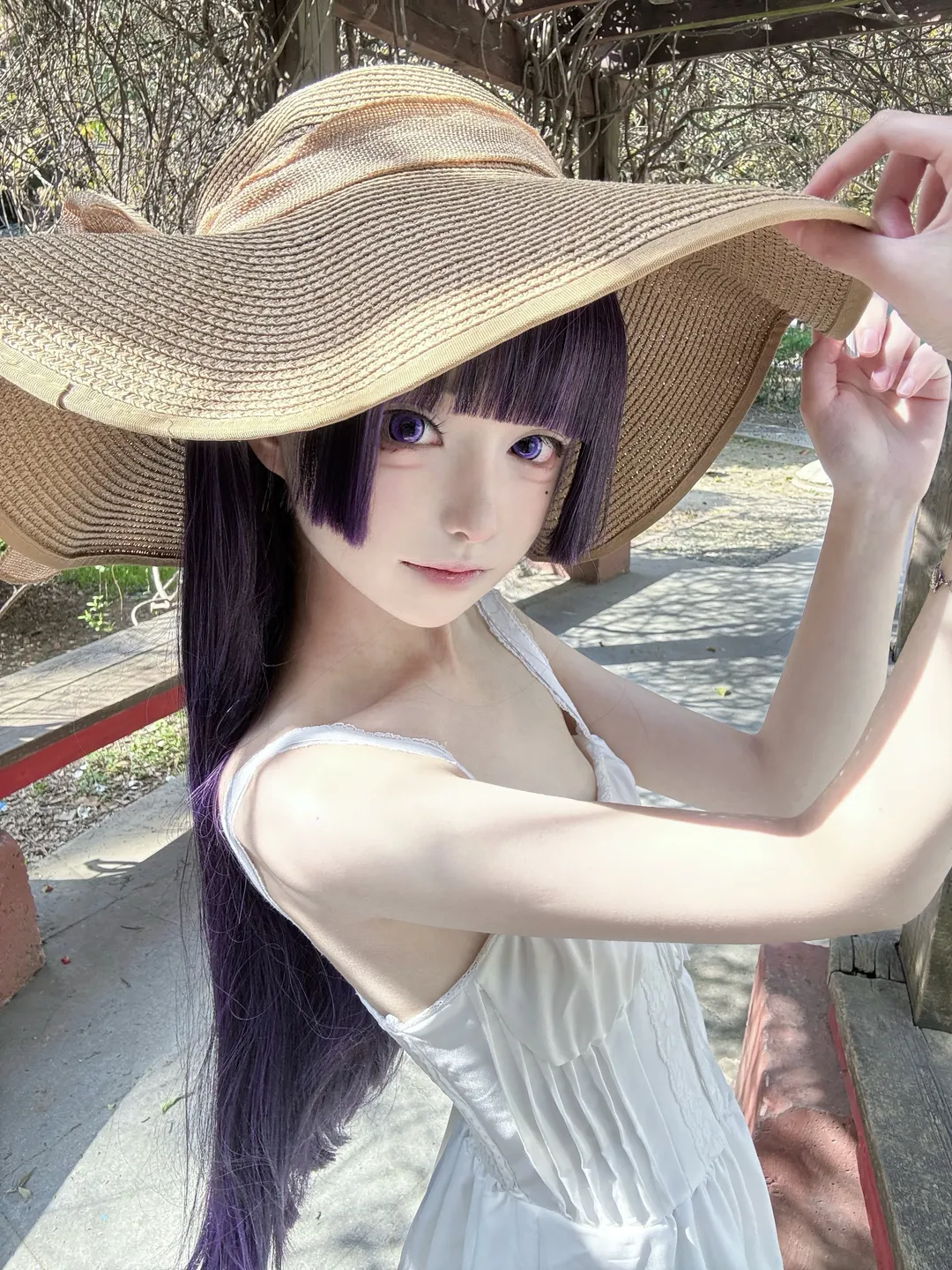 Cosplay, 户外摄影, 夏日氛围, 白裙, 草帽