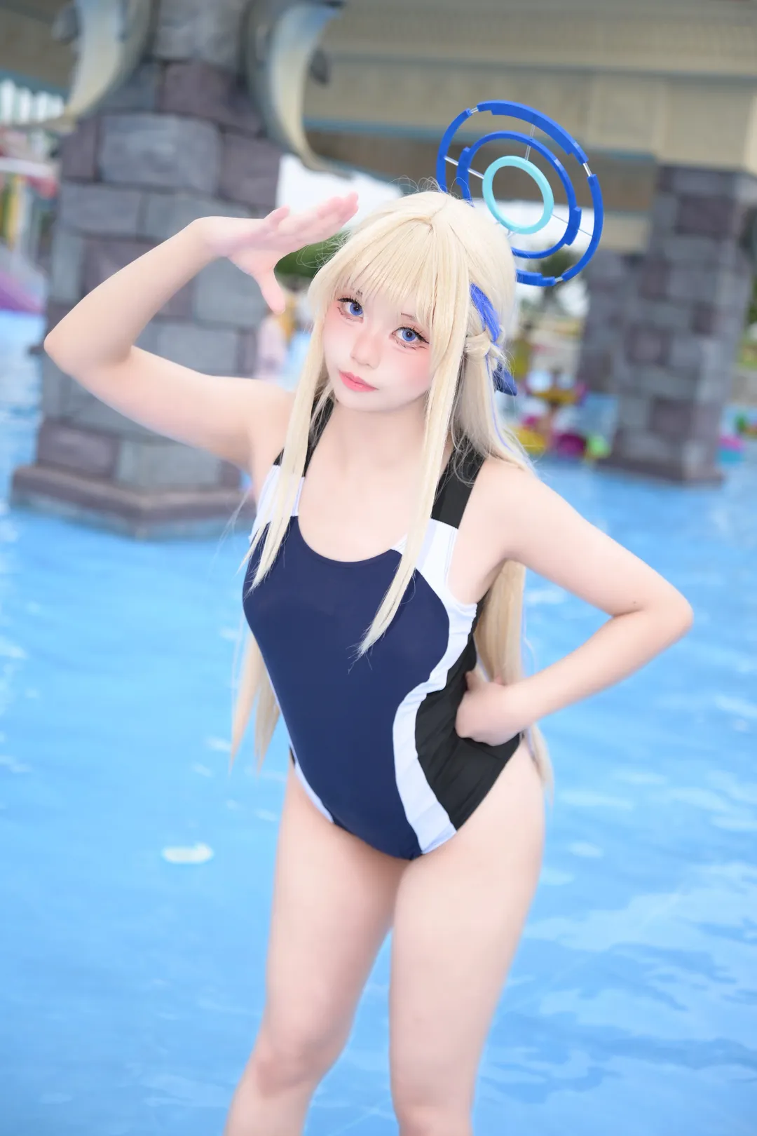 cosplay, 泳装, 碧蓝档案, 飞鸟马时cos, 泳池拍照 - 第2张