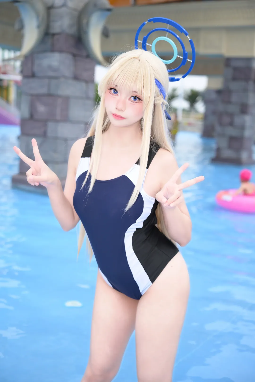 cosplay, 泳装, 碧蓝档案, 飞鸟马时cos, 泳池拍照