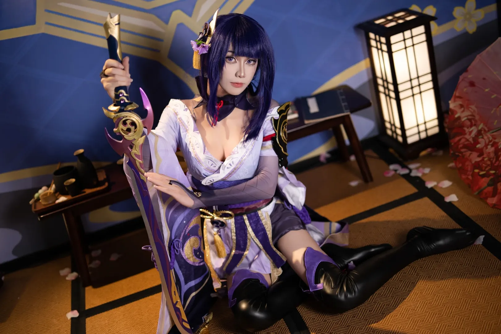 二次元摄影, 和风cosplay, 紫发造型, 雷电将军cos, 武士装扮 - 第1张