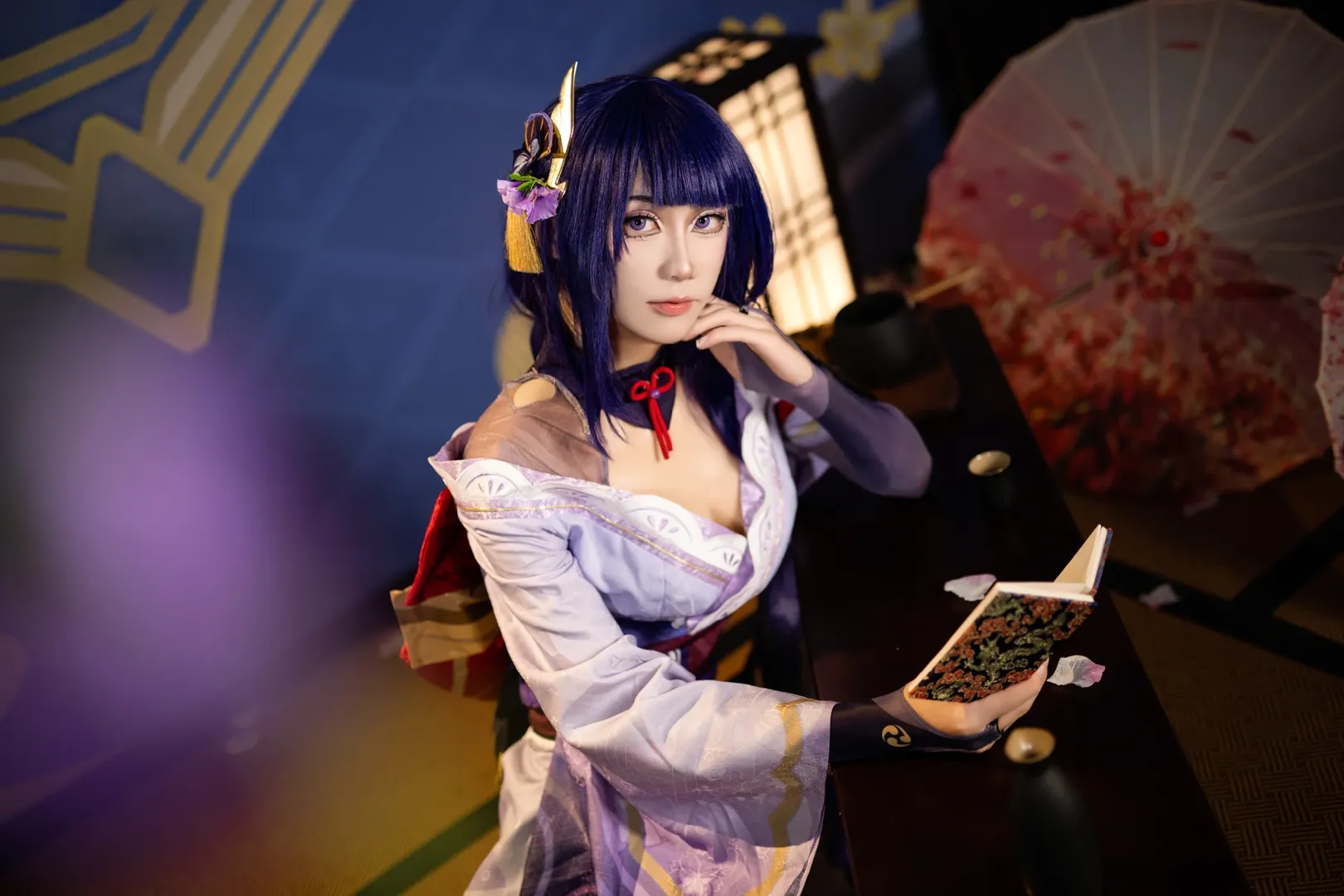 二次元摄影, 和风cosplay, 紫发造型, 雷电将军cos, 武士装扮 - 第3张