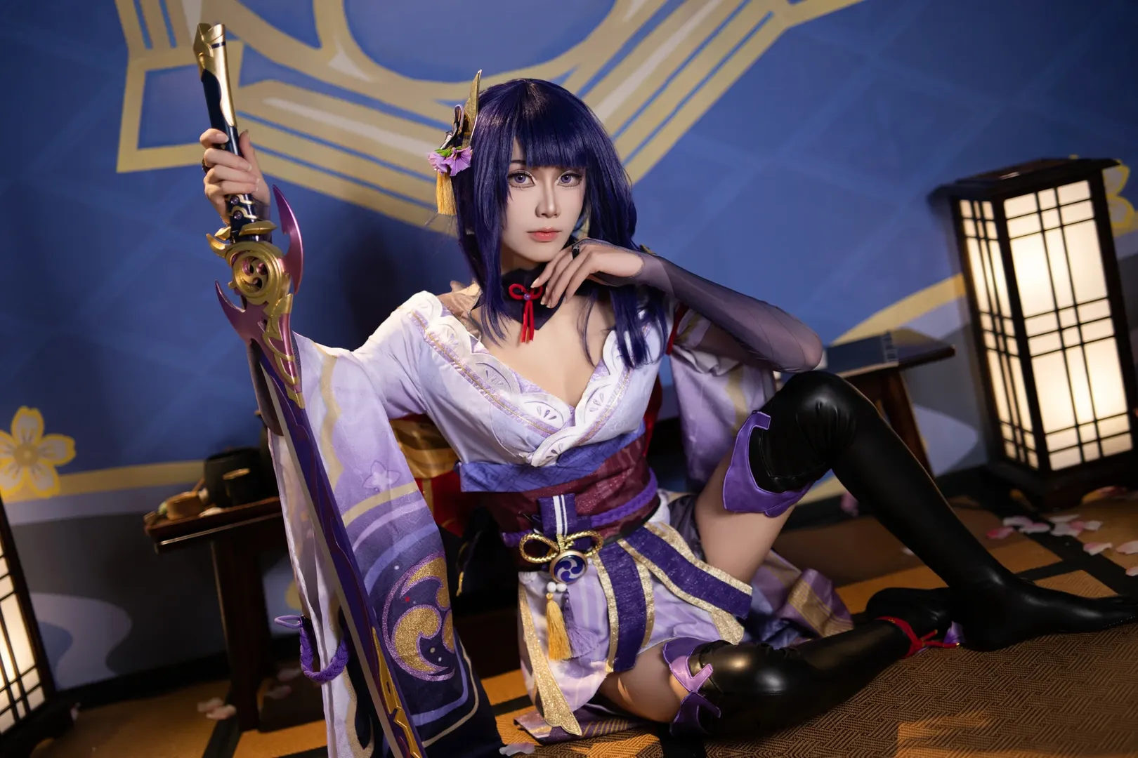二次元摄影, 和风cosplay, 紫发造型, 雷电将军cos, 武士装扮 - 第5张
