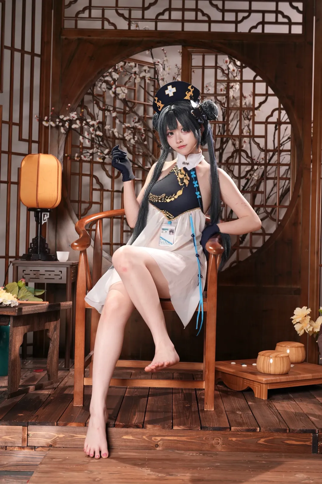 蔚蓝档案, 龙华妃咲cos, Cosplay摄影, 旗袍造型, 中式茶室