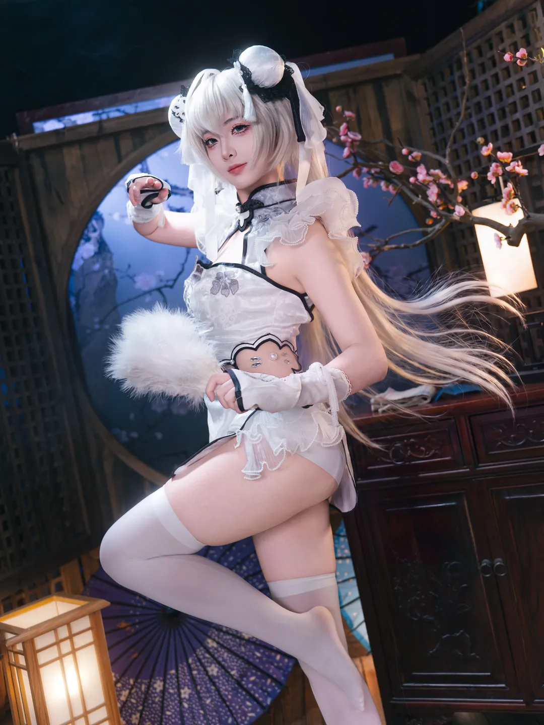 永劫无间, 殷紫萍cos, 玉髓冰心, 国风cosplay, 白旗袍写真 - 第4张