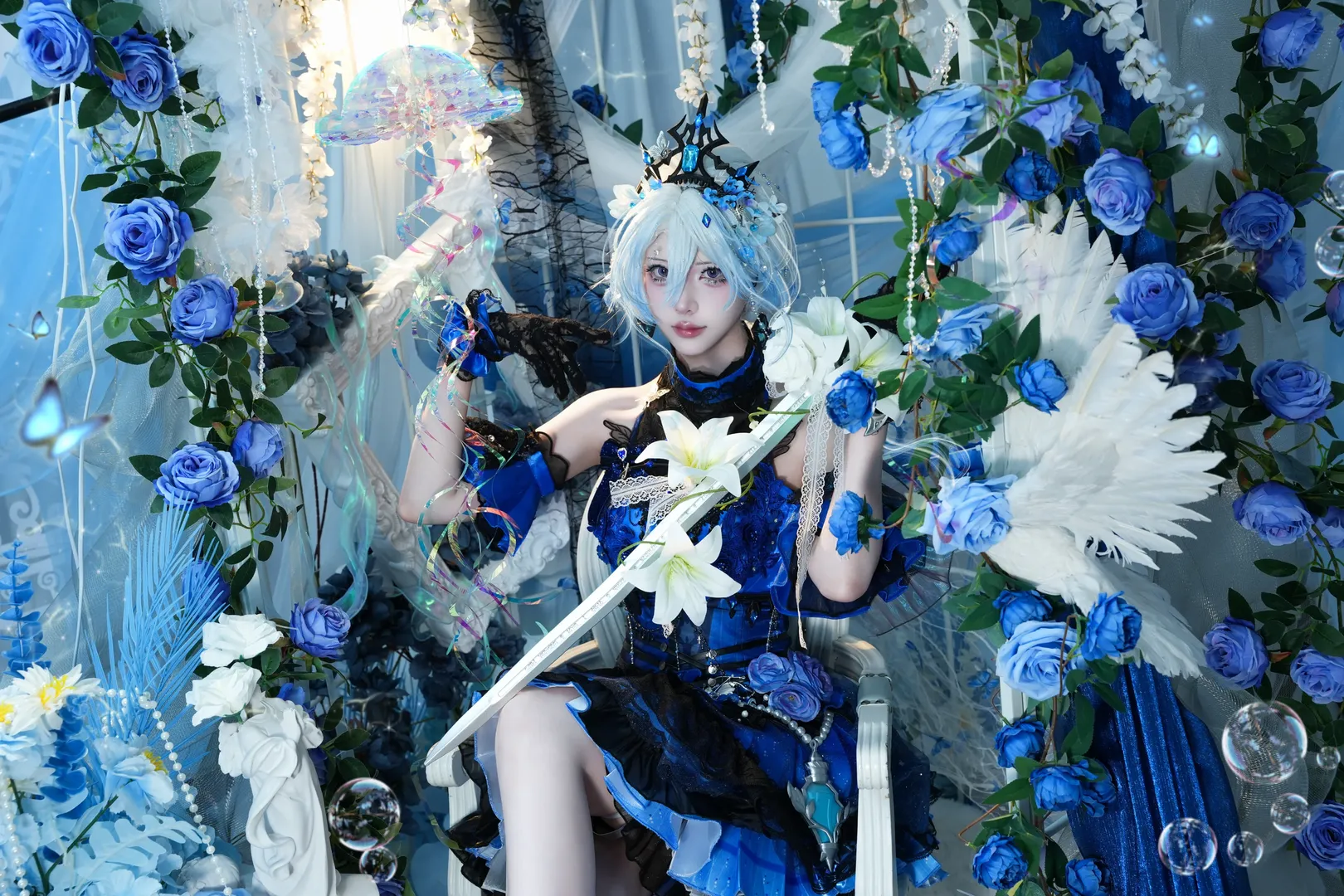 第五人格, cosplay摄影, 渔女cos, 引梦人cos, 蓝玫瑰布景 - 第1张