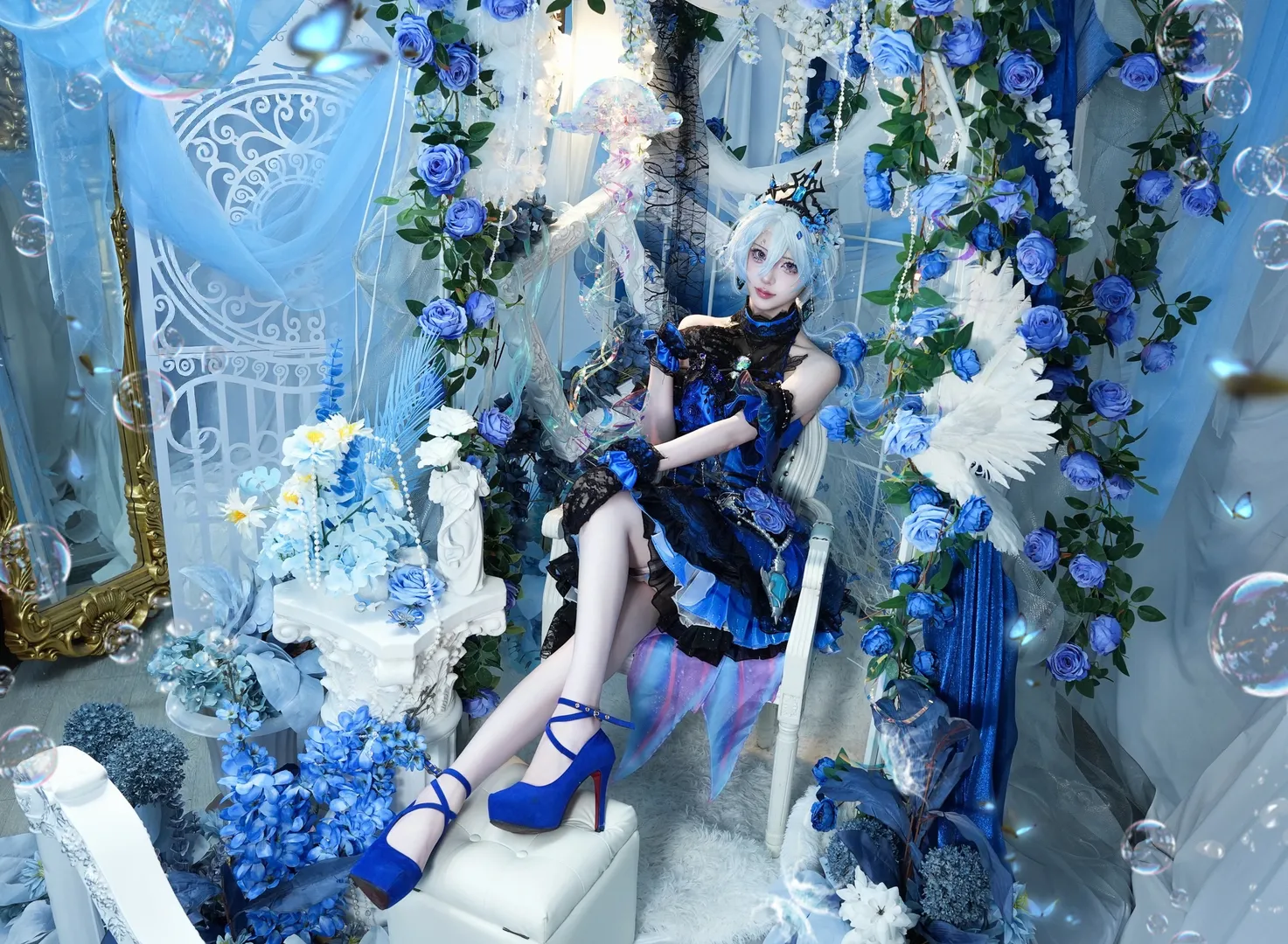 第五人格, cosplay摄影, 渔女cos, 引梦人cos, 蓝玫瑰布景