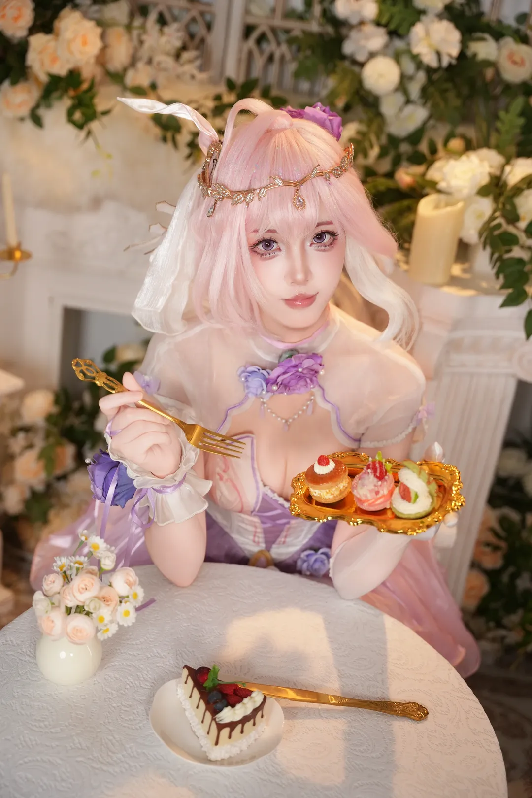 Elysia Cosplay, Honkai Impact 3rd, Aesthetic Portrait, cosplay, Poem of Flowing Light