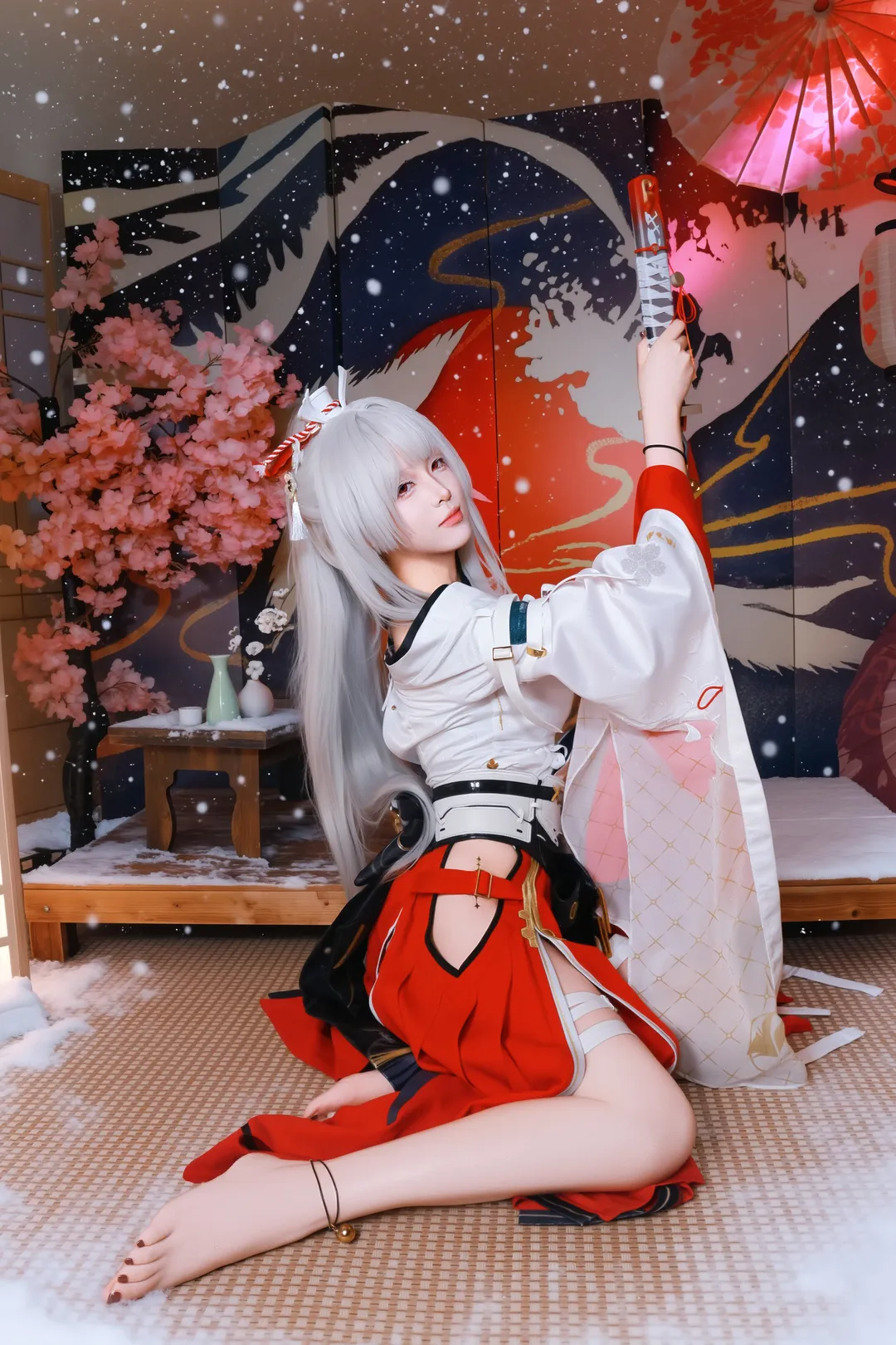Wuthering Waves, Snow scene, Hiyuki cosplay, Visual arts, Samurai style